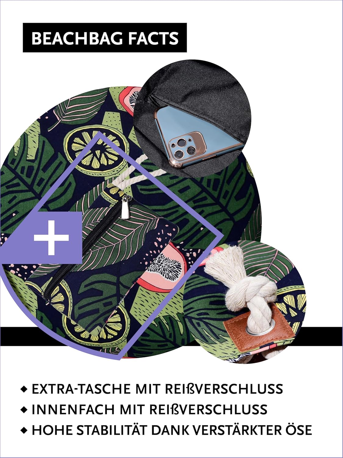 Thumbnail 2 de DonDon Strandtasche XXL mit Reißverschluss – Umhängetasche & Shopper für Damen im Beach Look