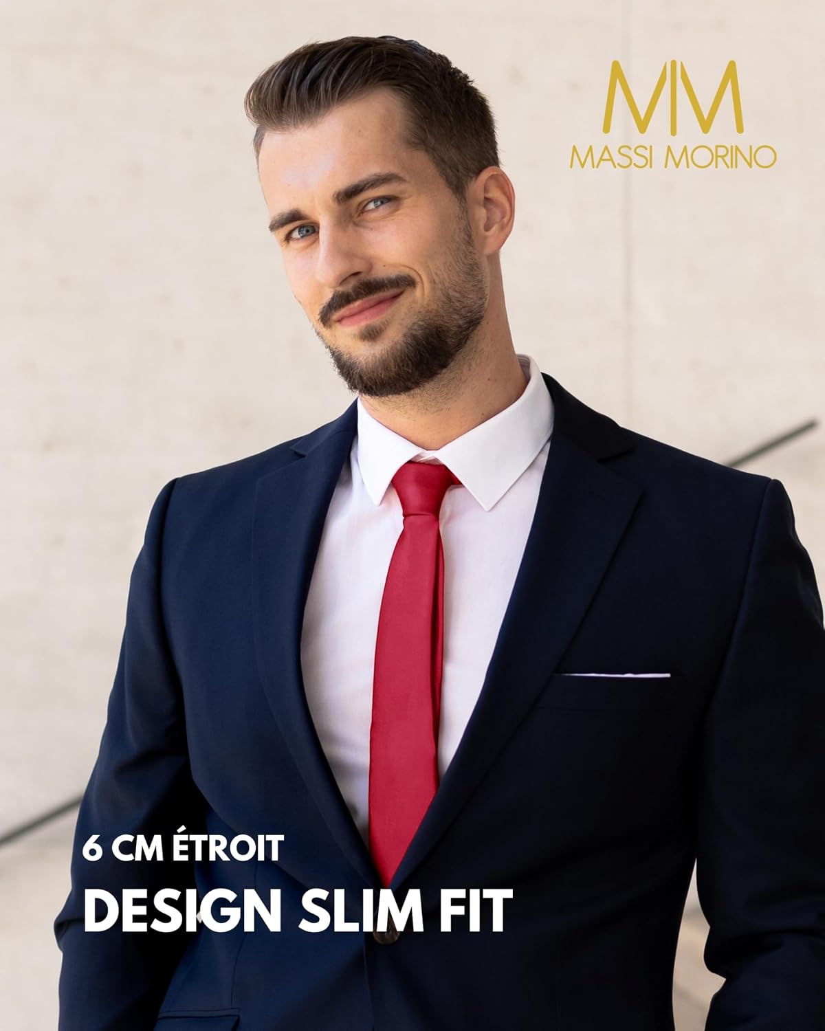Detalle de Massi Morino cravate étroite homme 6 cm (I Slim Fit) – nœud Windsor guidé et couleurs unies
