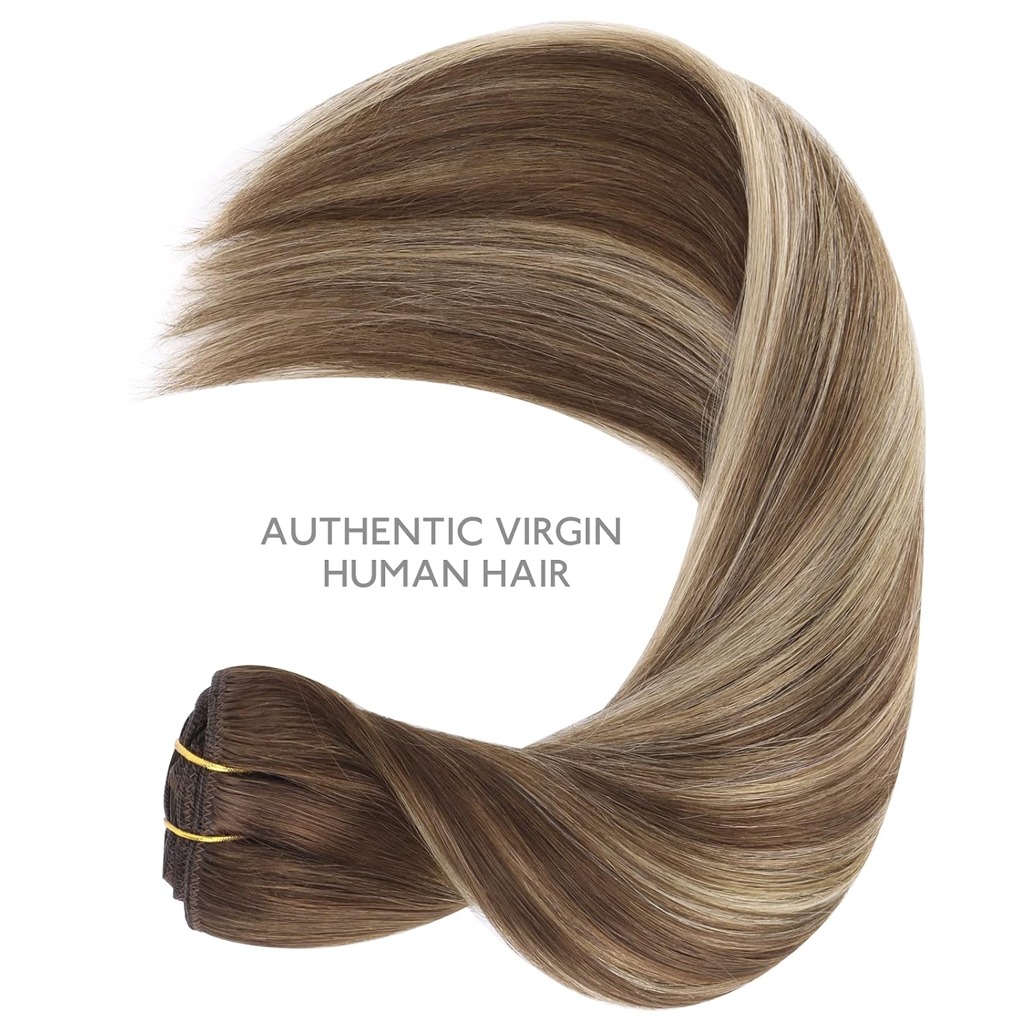 Detalle de WENNALIFE Clip in Hair Extensions 150g, 22 Inch, Balayage Chocolate Brown to Honey Blonde (9pcs) – Real Human Hair, Double Weft