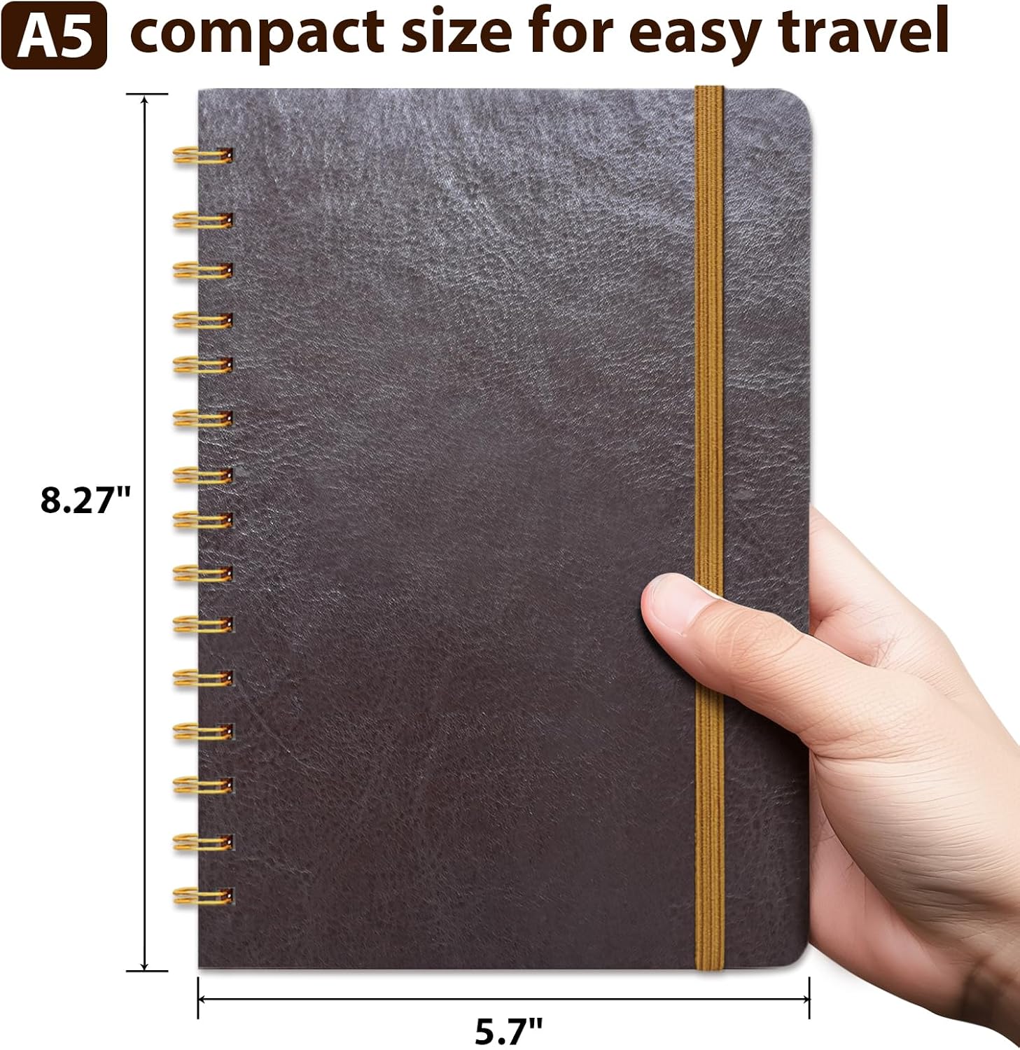 Detalle de DWIYITTN A5 Spiral Notebook, 160 Lined Pages, Dark Brown Hardcover