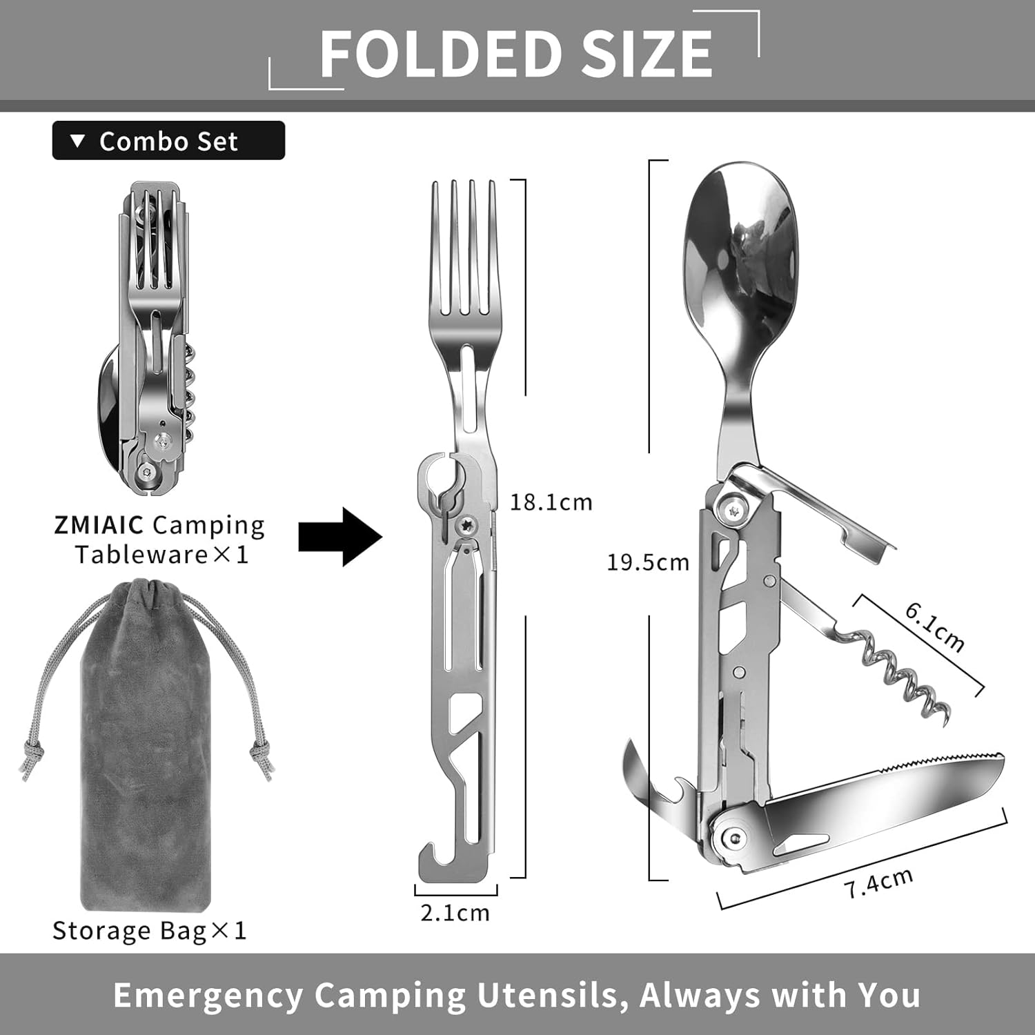 Thumbnail 1 de ZIMAIC Edelstahl 5-in-1 Klappbesteck Campingbesteck als Messer-Gabel-Löffel-Set