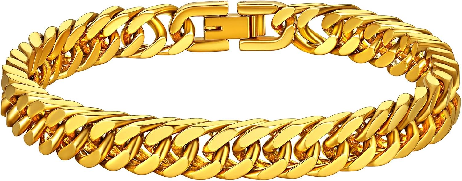 Detalle de Richsteel Herren-Armband aus Edelstahl (Cuban Glieder) in Silber, Gold oder Schwarz – Breite 8/12/17 mm, Länge 19/21/23 cm