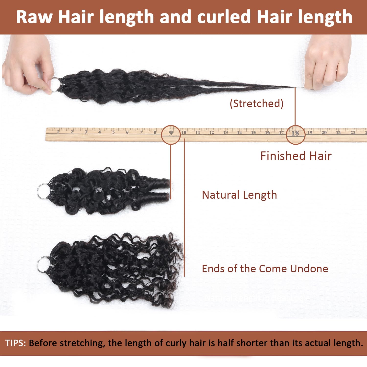 Detalle de Burmese Curly Crochet Human Hair for Black Women, 18 Inch, 125g, 100 Strands Pre-Separated Feather Crochet Hair (Natural Black)