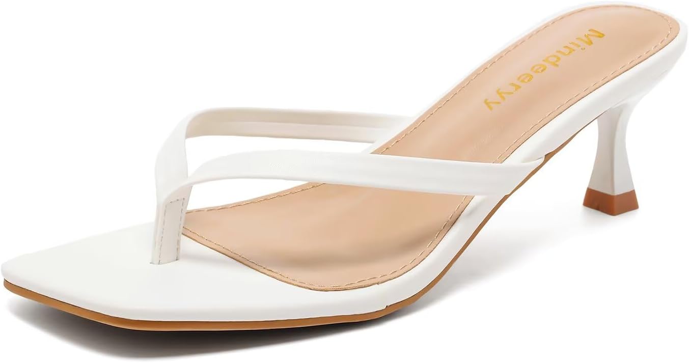 Detalle de Mindeeryy Women's Kitten Heel Thong Sandals, Square Toe, 2.4-Inch Heel