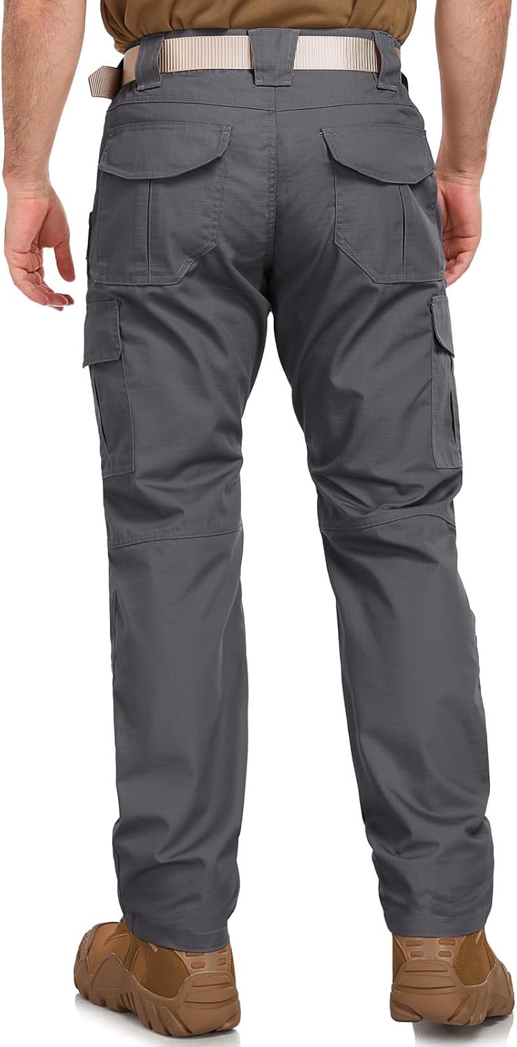 Detalle de Mens Work Pants: Water Resistant Elastic Waist Cargo Tactical Pants with 8 Pockets