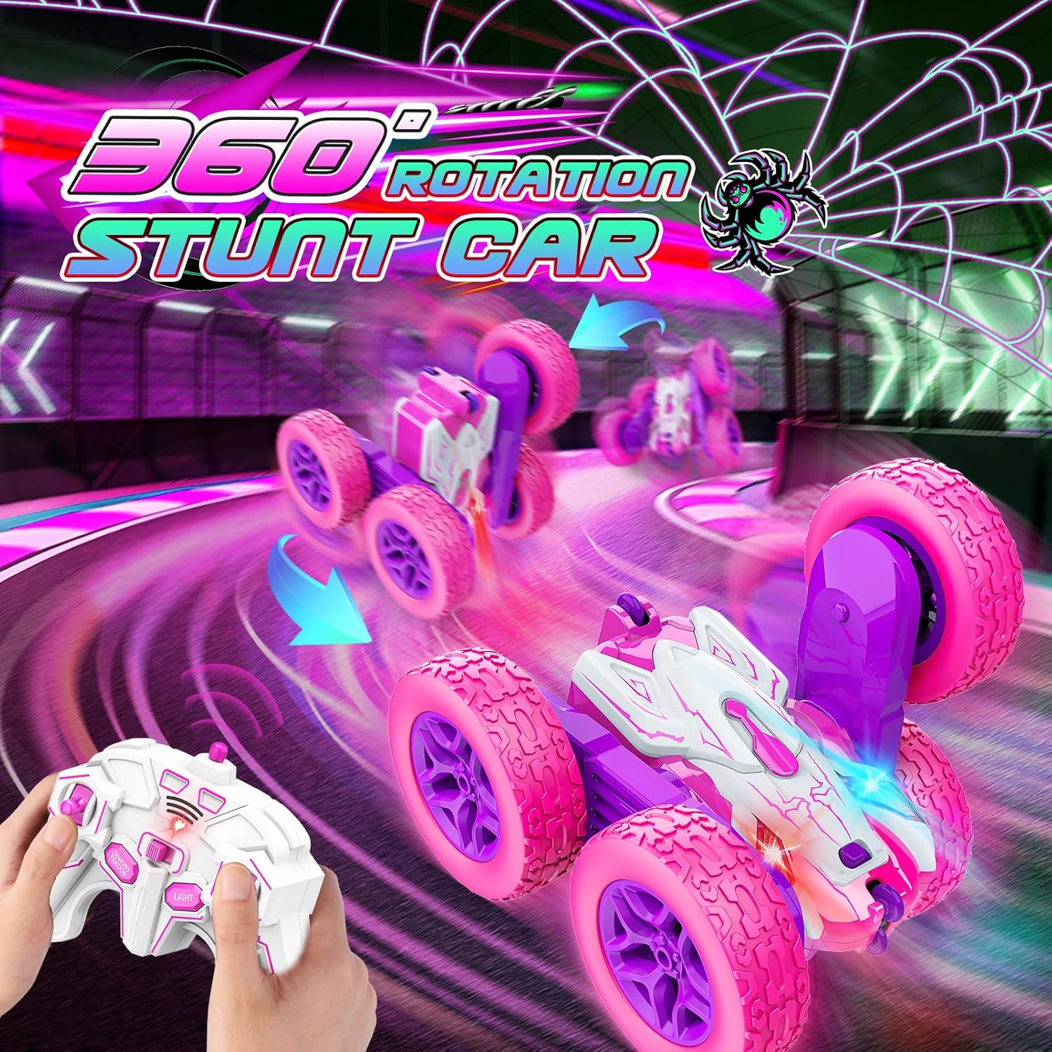 Detalle de Auto Telecomando LED 2.4GHz 360° Flips RC Monster Truck – Gioco Esterno per Ragazze 3–12 anni