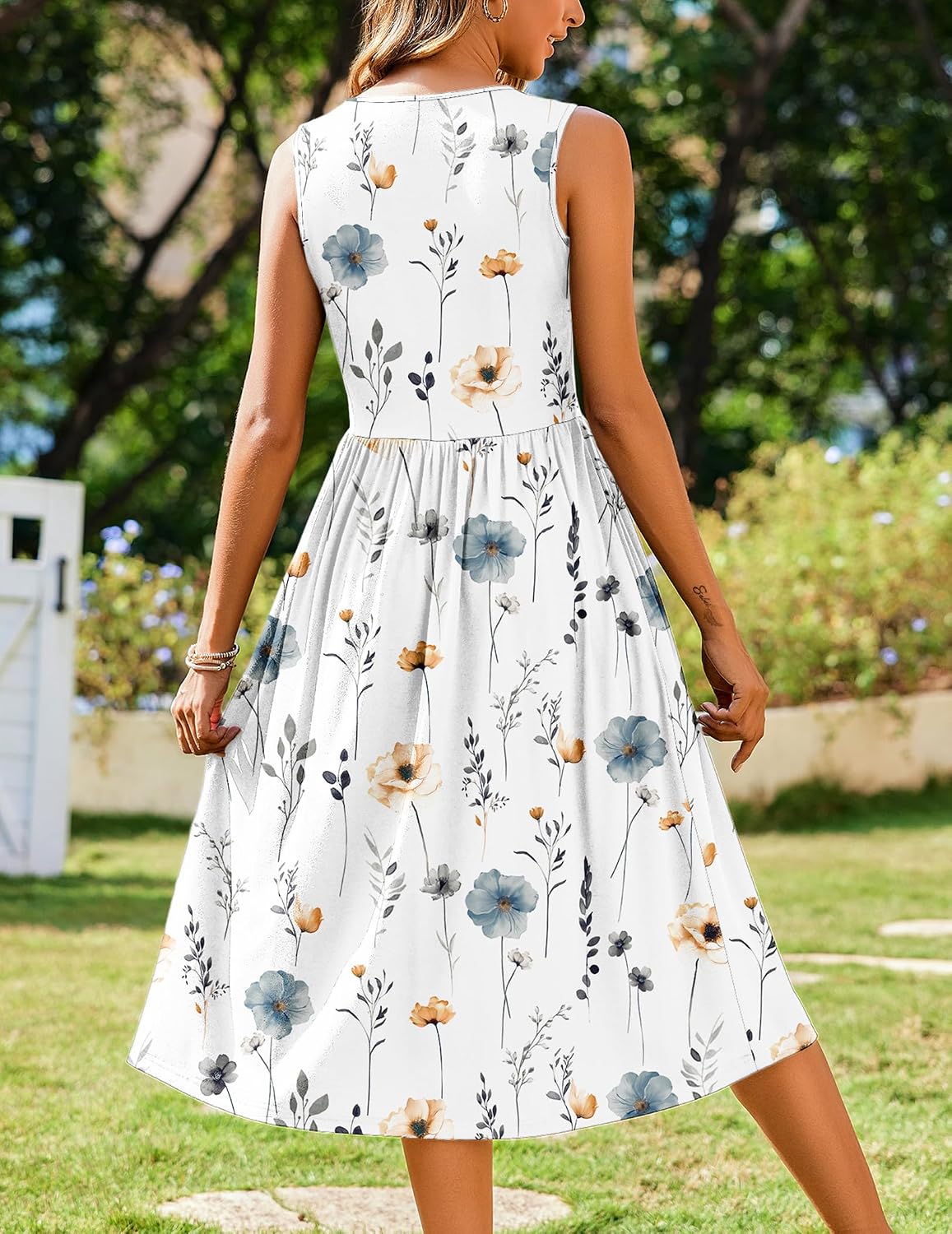 Detalle 2 de Zeagoo Women’s Summer Tank Midi Dress with Pockets (Floral A-Line T-Shirt Style)