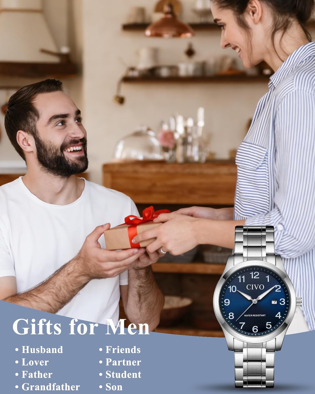 Thumbnail 3 de CIVO Herrenuhr Analog QI Quarz Datum, wasserdicht