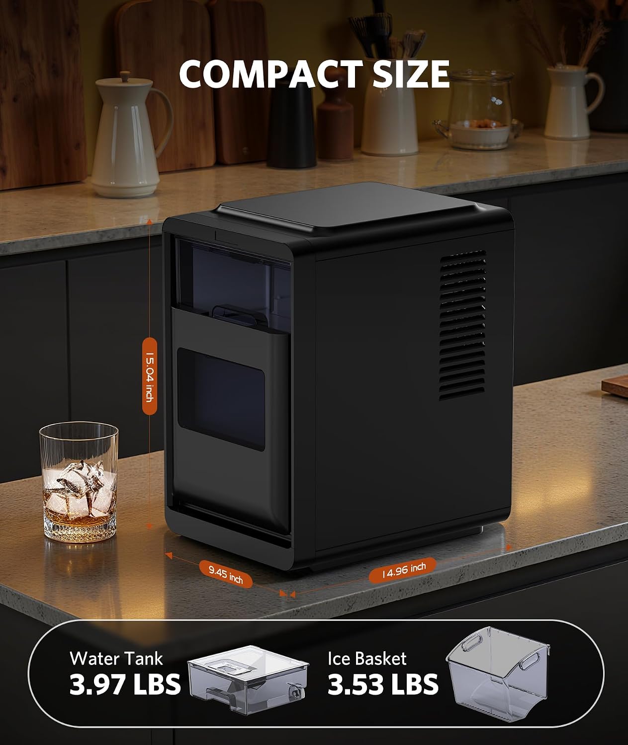 Detalle 2 de COWSAR HZB-12M Crescent Countertop Ice Maker, 27 lb Daily Output, Timer
