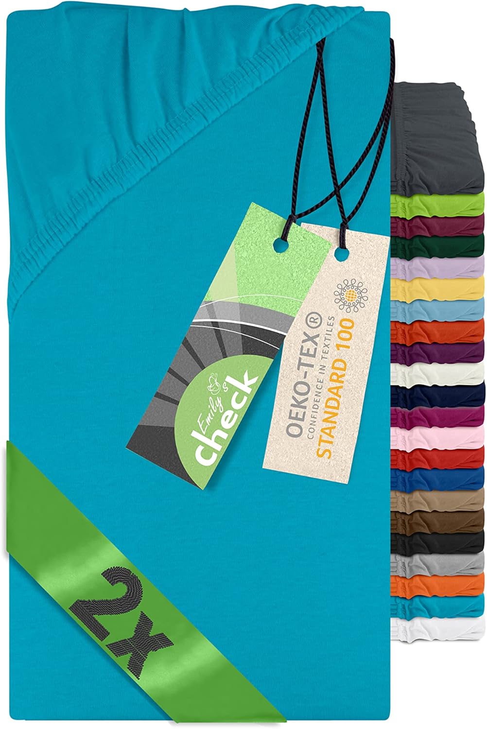 Detalle de Emily's Drap Housse 100x100 coton – lot de 2 turquoise, jersey pour lit parapluie et parc bébé (Oeko-Tex)