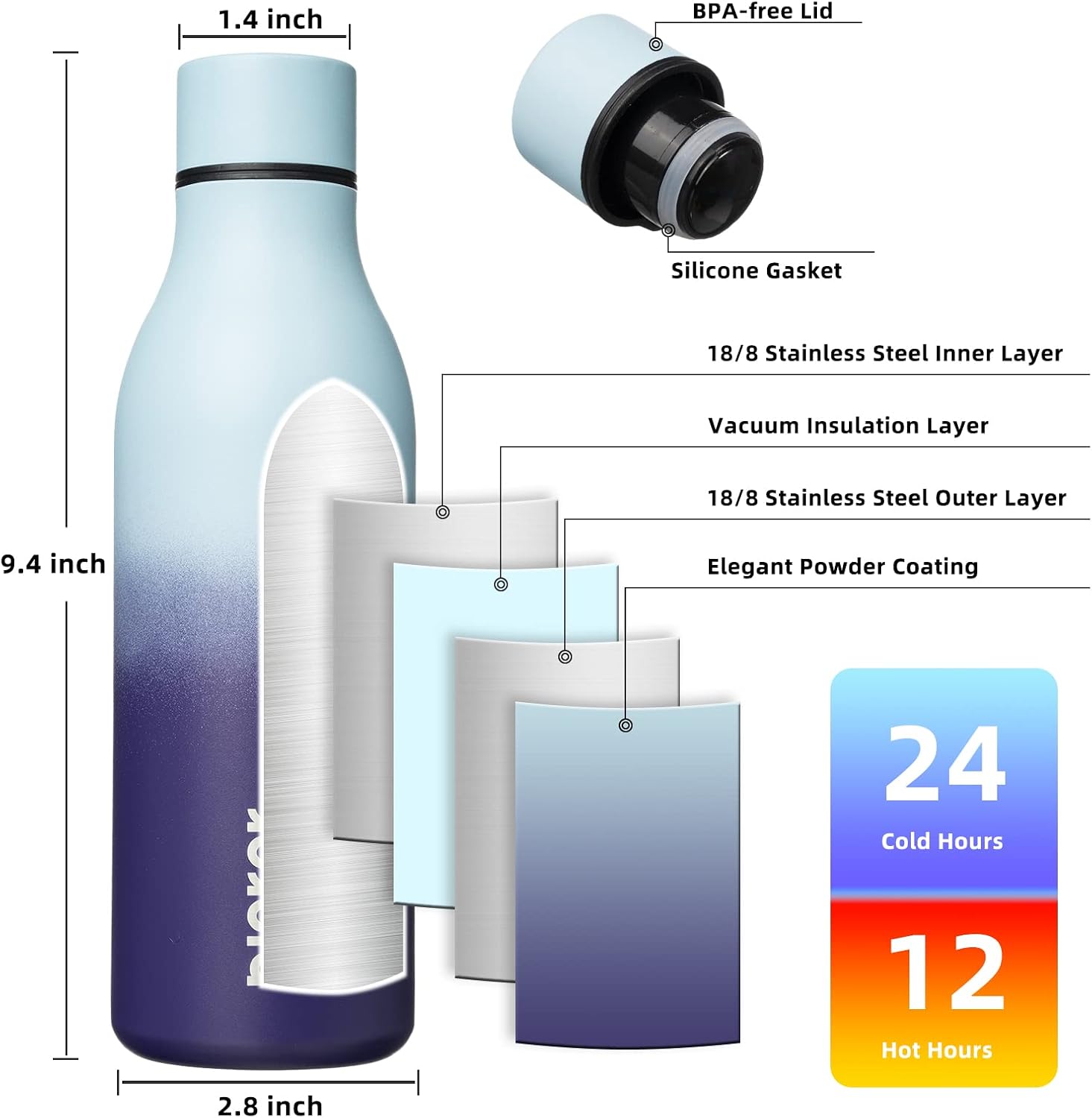 Thumbnail 2 de BJPKPK insulated water bottle 18 oz