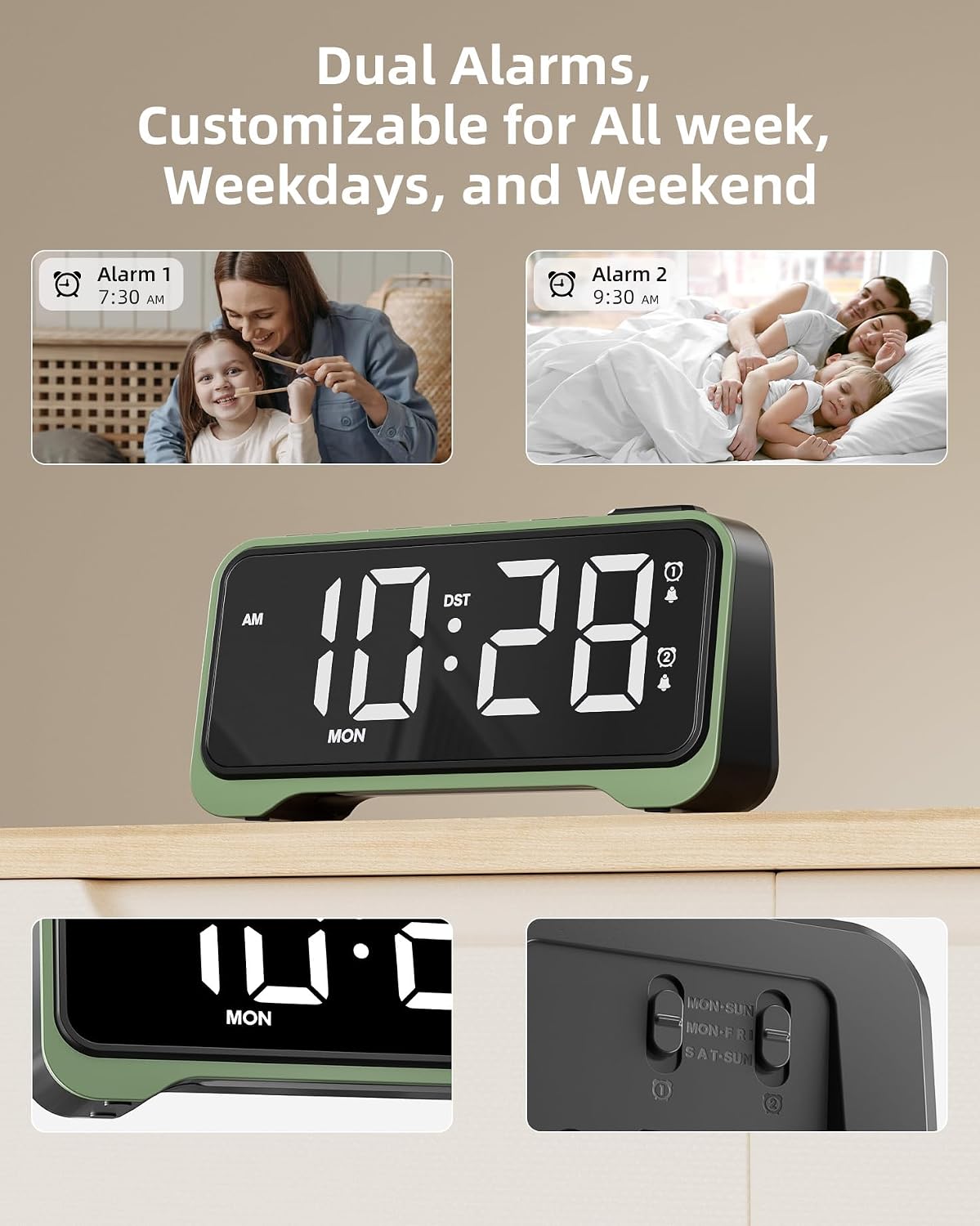 Detalle de ROCAM Alarm Clock Beside for Heavy Sleepers & Teens