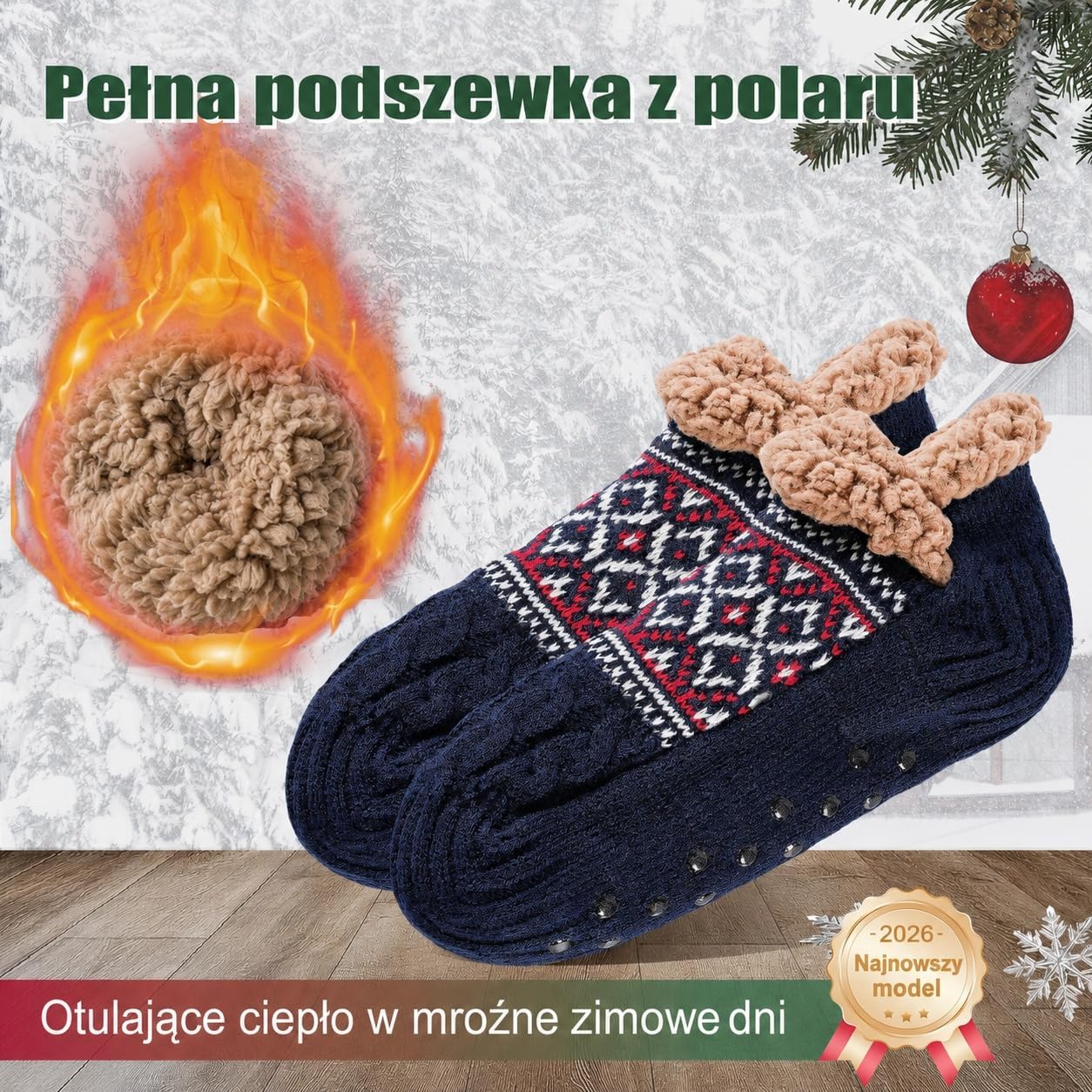 Detalle de Niorasen ciepłe skarpety męskie 38-45, grube i antypoślizgowe do domu