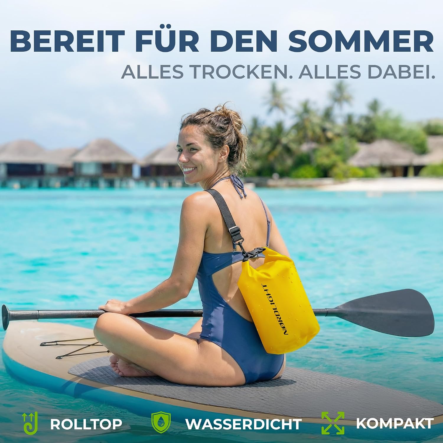 Detalle 2 de Nordlight Dry Bag wasserdichte Tasche – 2l bis 30l, Roll-Top, IPX8, inkl. Bauchtasche & Smartphone-Hülle