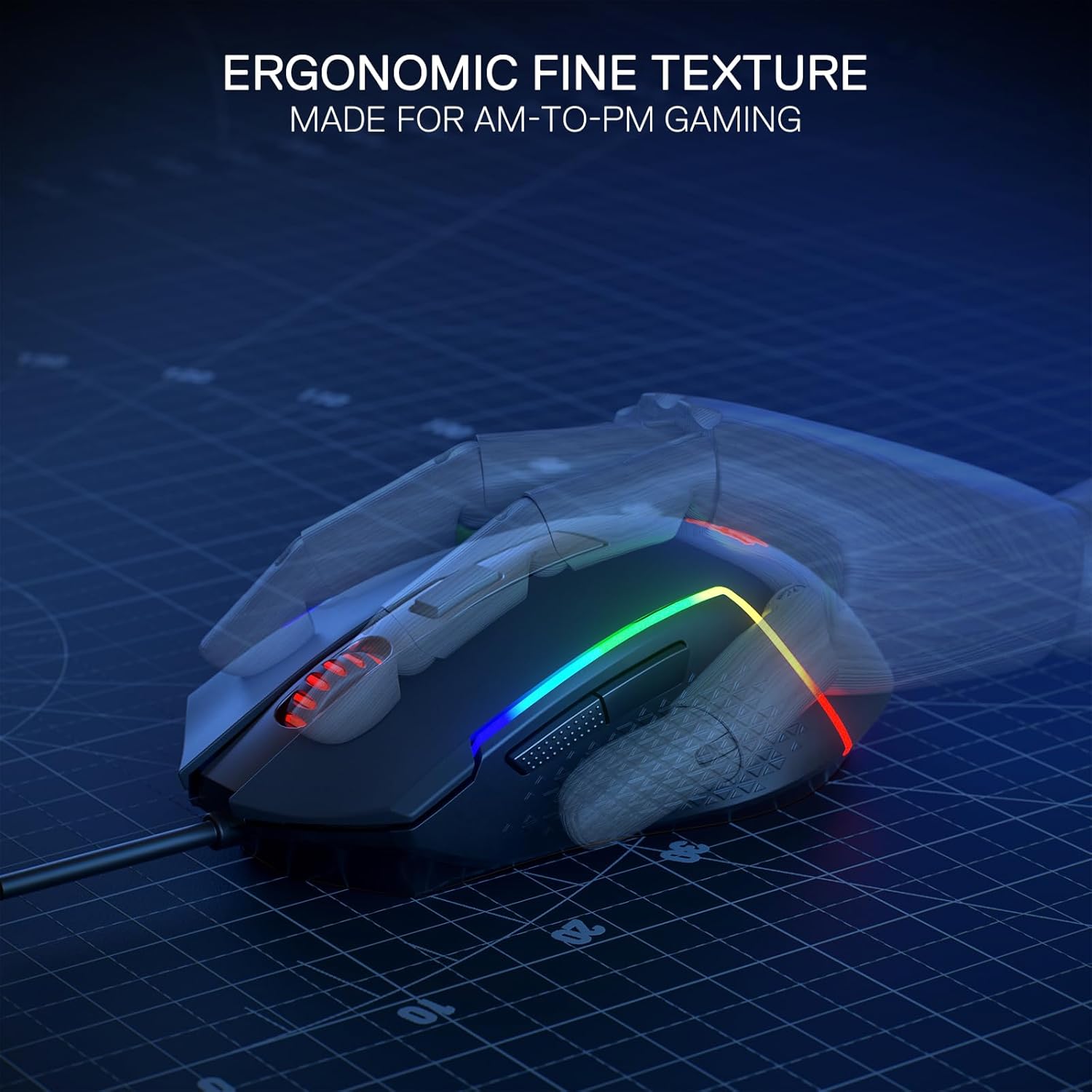Detalle de Redragon M616 RGB Gaming Mouse: 10000 DPI wired performer with six programmable buttons