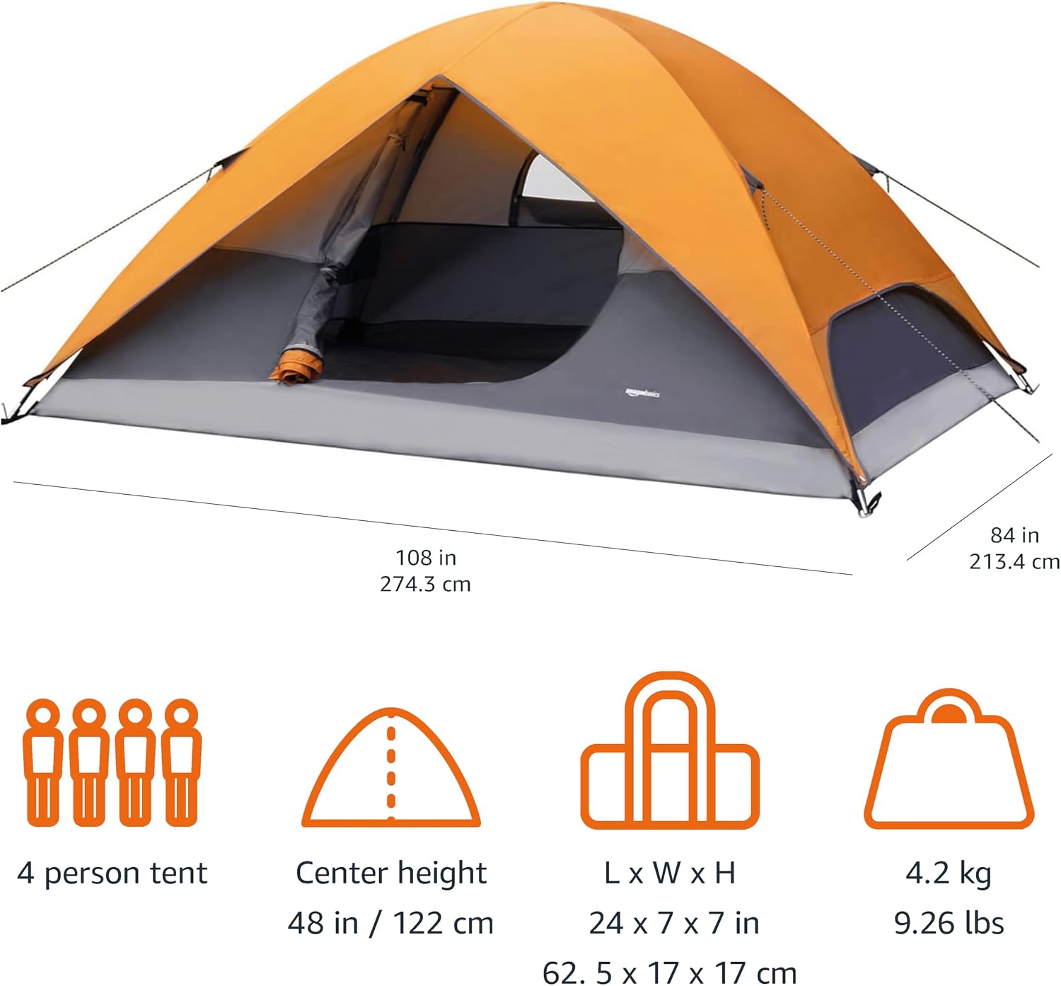 Detalle de Amazon Basics 4-Person Dome Tent with Rainfly for Three-Season Camping