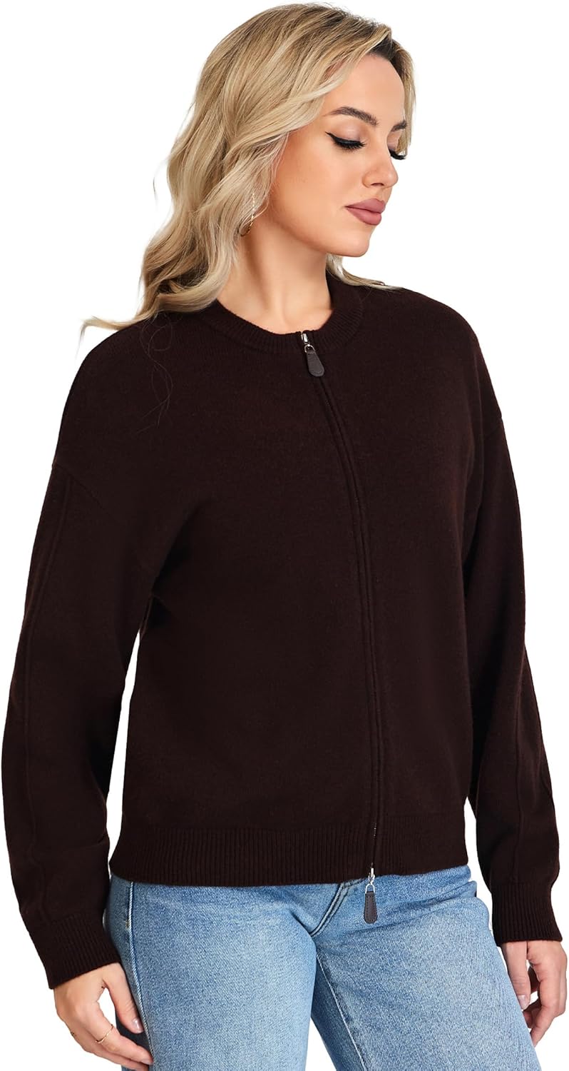 Thumbnail 1 de VETLURY Damen Strickjacke aus 100% Merinowolle mit Doppelreißverschluss – Rundhals Cardigan für Übergangszeit