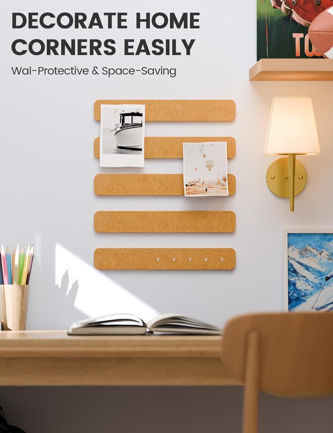 Detalle de Fluxynara Cork Board Alternative Felt Strip Board 5-Pack (33 x 5 cm) in Sunset Yellow