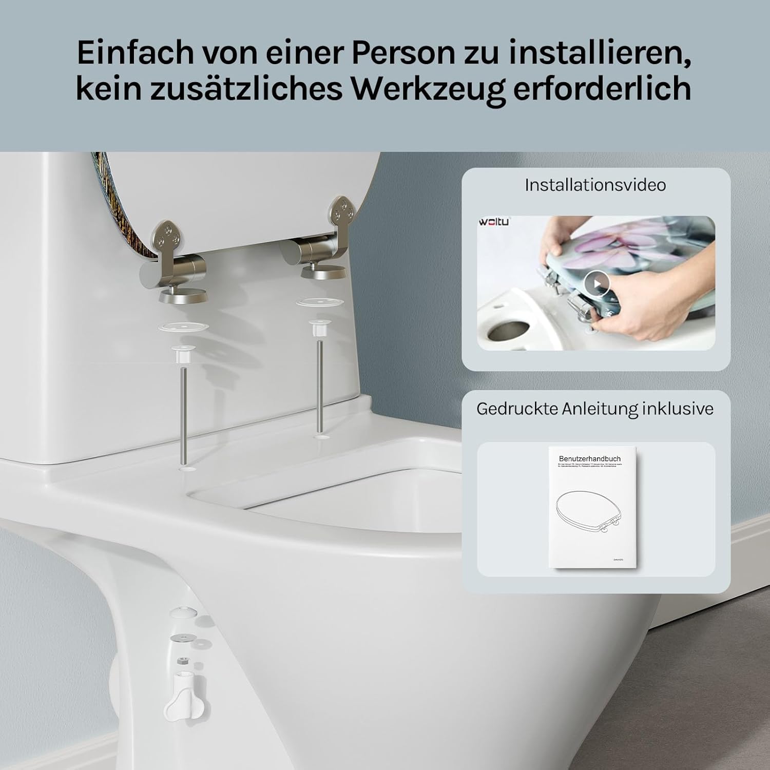 Thumbnail 6 de WOLTU Premium WC-Sitz mit Absenkautomatik – MDF Holzkern, Softclose, Oval
