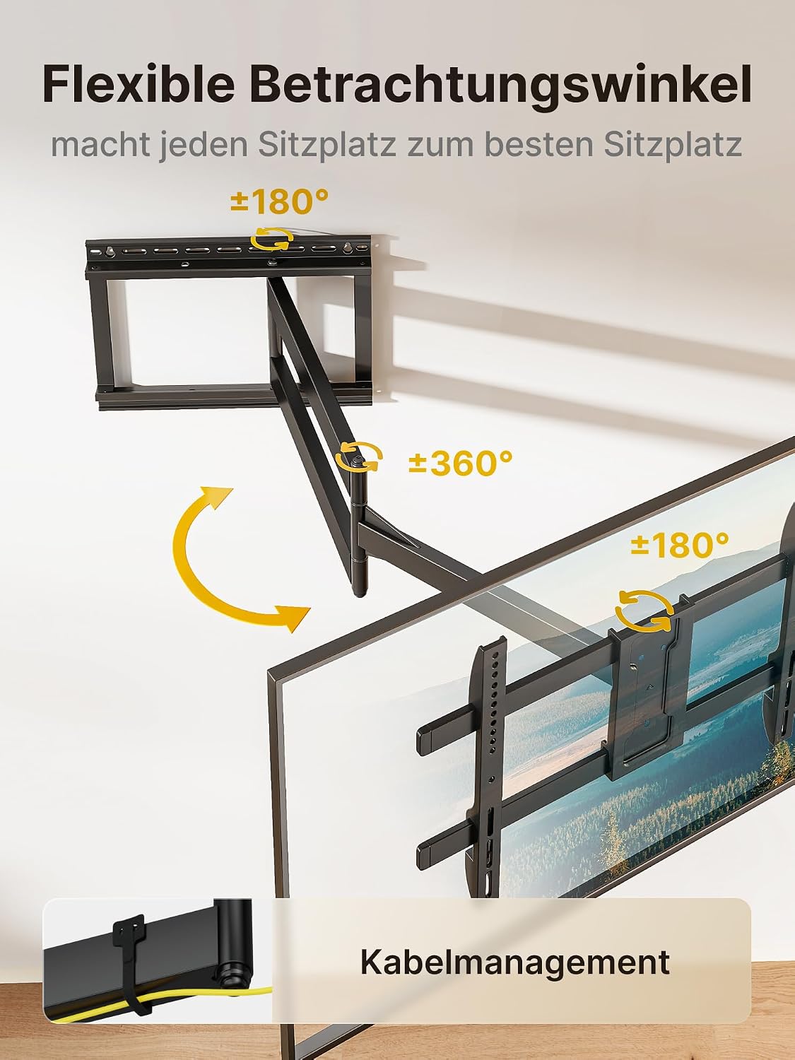 Detalle de monTEK Langarm 1067 mm TV-Wandhalterung für 43–80 Zoll bis 50 kg (ausziehbar, schwenk- und neigbar, max. VESA 600×400)