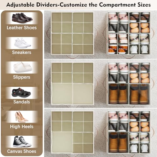 Detalle de Storivo Shoe Storage Organiser Box 16 Pairs with Clear Lid and Adjustable Dividers