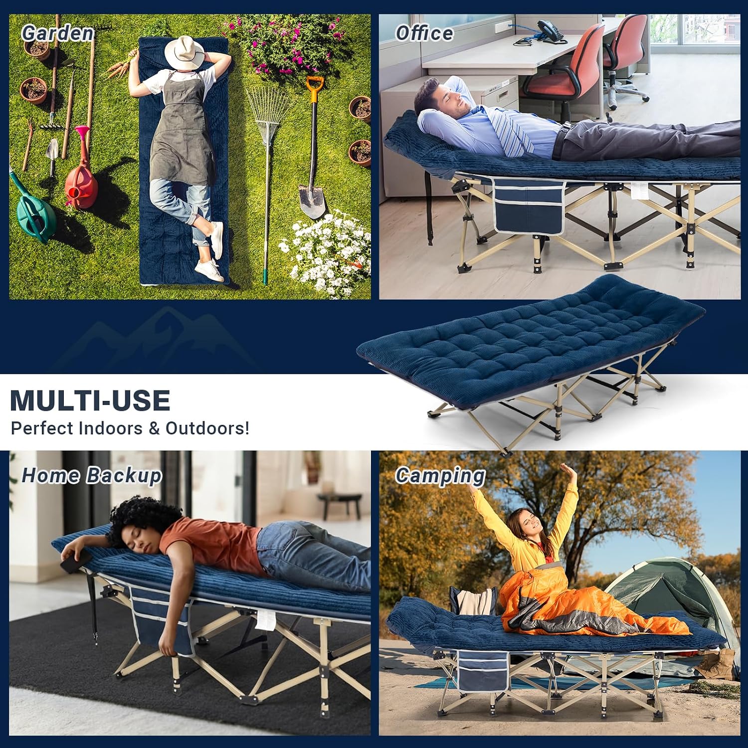 Detalle 2 de OVERMONT Oversized Folding Camping Bed (Adults) – 75 × 28" extra wide, 2400D Oxford, 550lbs capacity