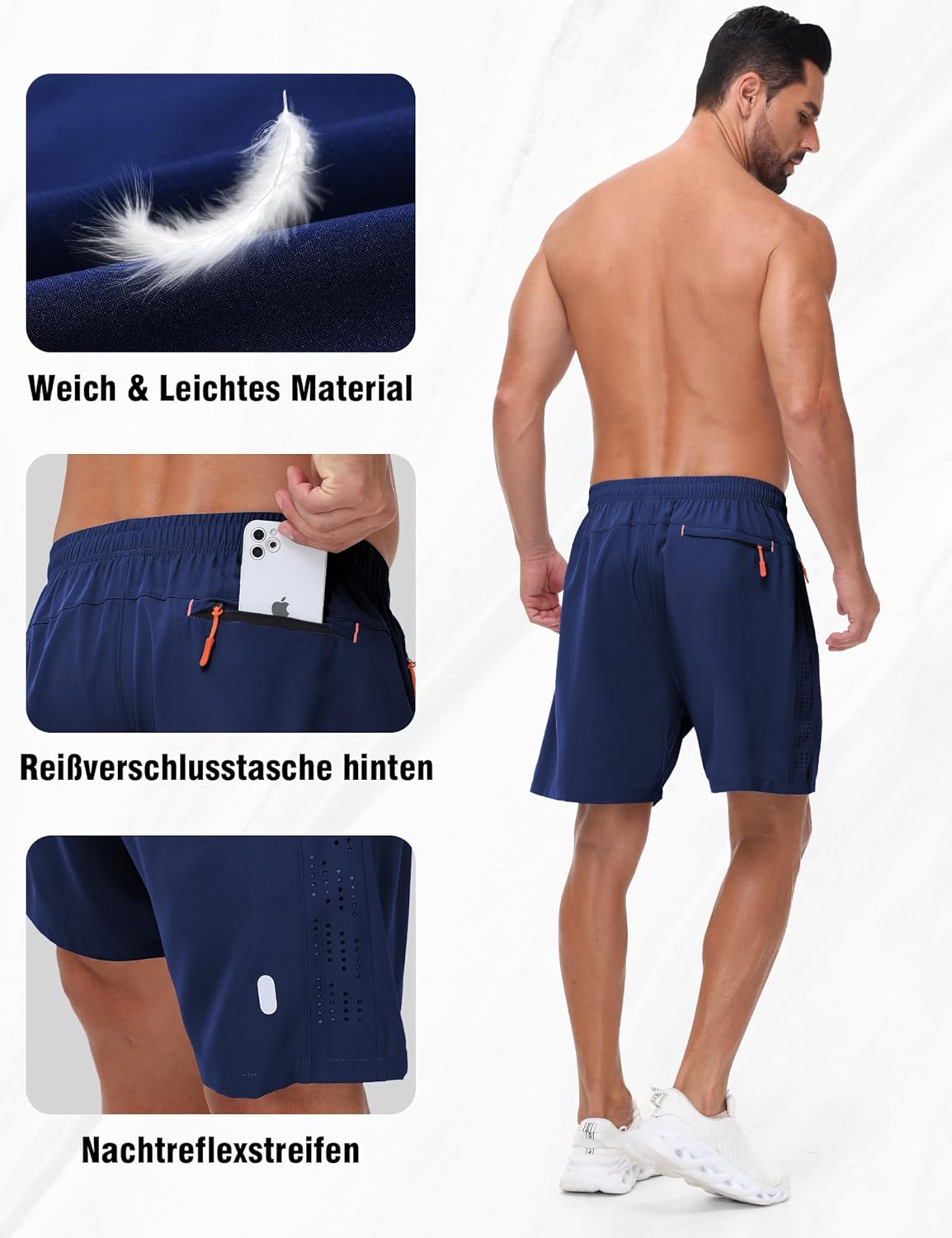 Thumbnail 2 de ku zwufs Herren Sporthose Kurze – Atmungsaktive Dry-Fit Lauf Shorts mit Reißverschlussstaschen (2er Pack)