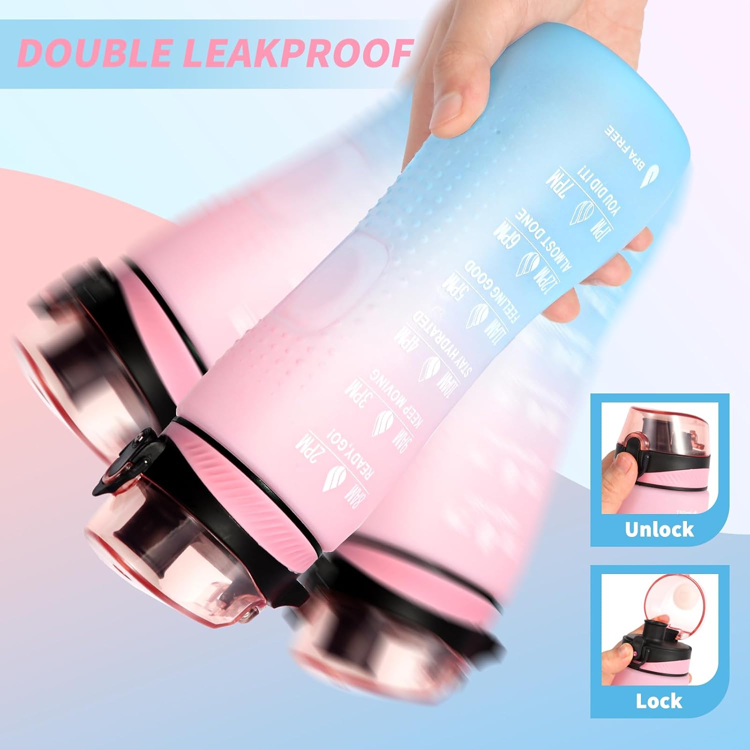 Thumbnail 2 de Binudum Motivations-Trinkflasche mit Zeitmarkierung (Tritan, 750 ml) – auslaufsicher für Sport & Alltag