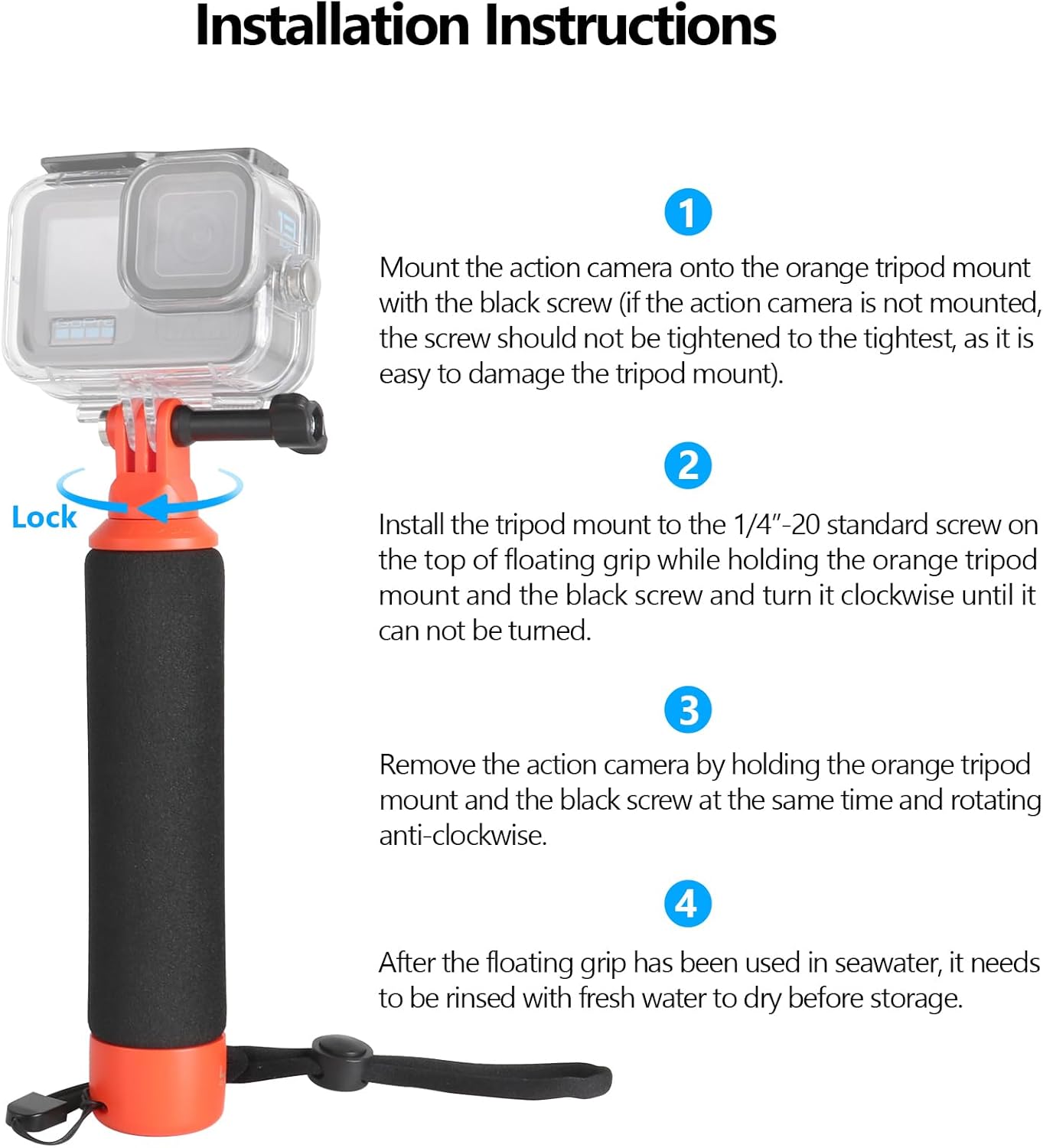 Thumbnail 4 de HSU Floating Hand Grip for Action Cameras – Waterproof Floating Handle for Hero and Insta360