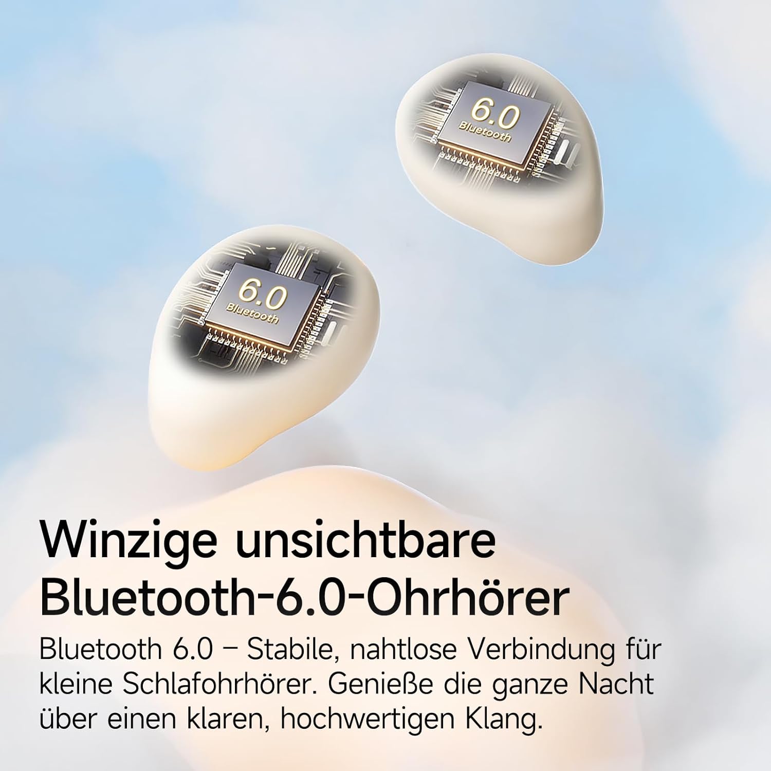 Detalle 2 de sunvito Schlafkopfhörer Bluetooth 6.0 – Mini, kabellos, IPX6, 4 Std. Akku, 28 Std. mit Ladecase – Weiß