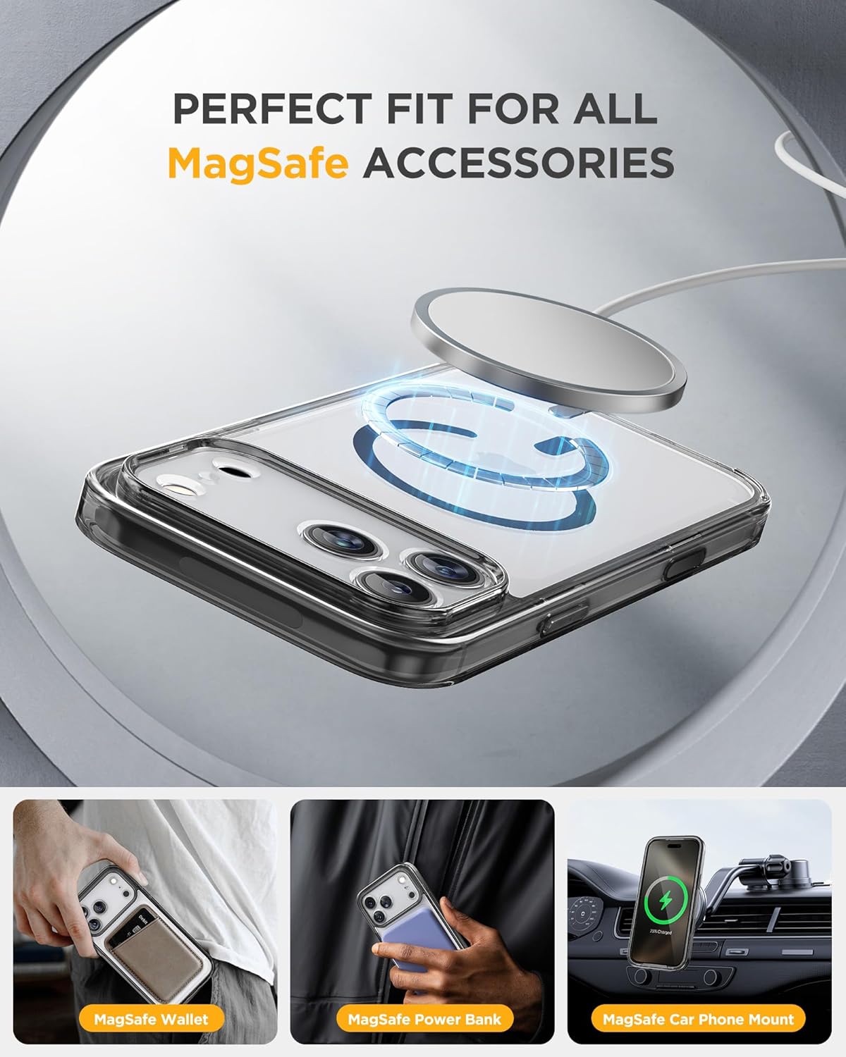 Thumbnail 5 de Miracase iPhone 17 Pro 6.3" Case with Built-in Tempered Glass & MagSafe Protection (Clear Black)