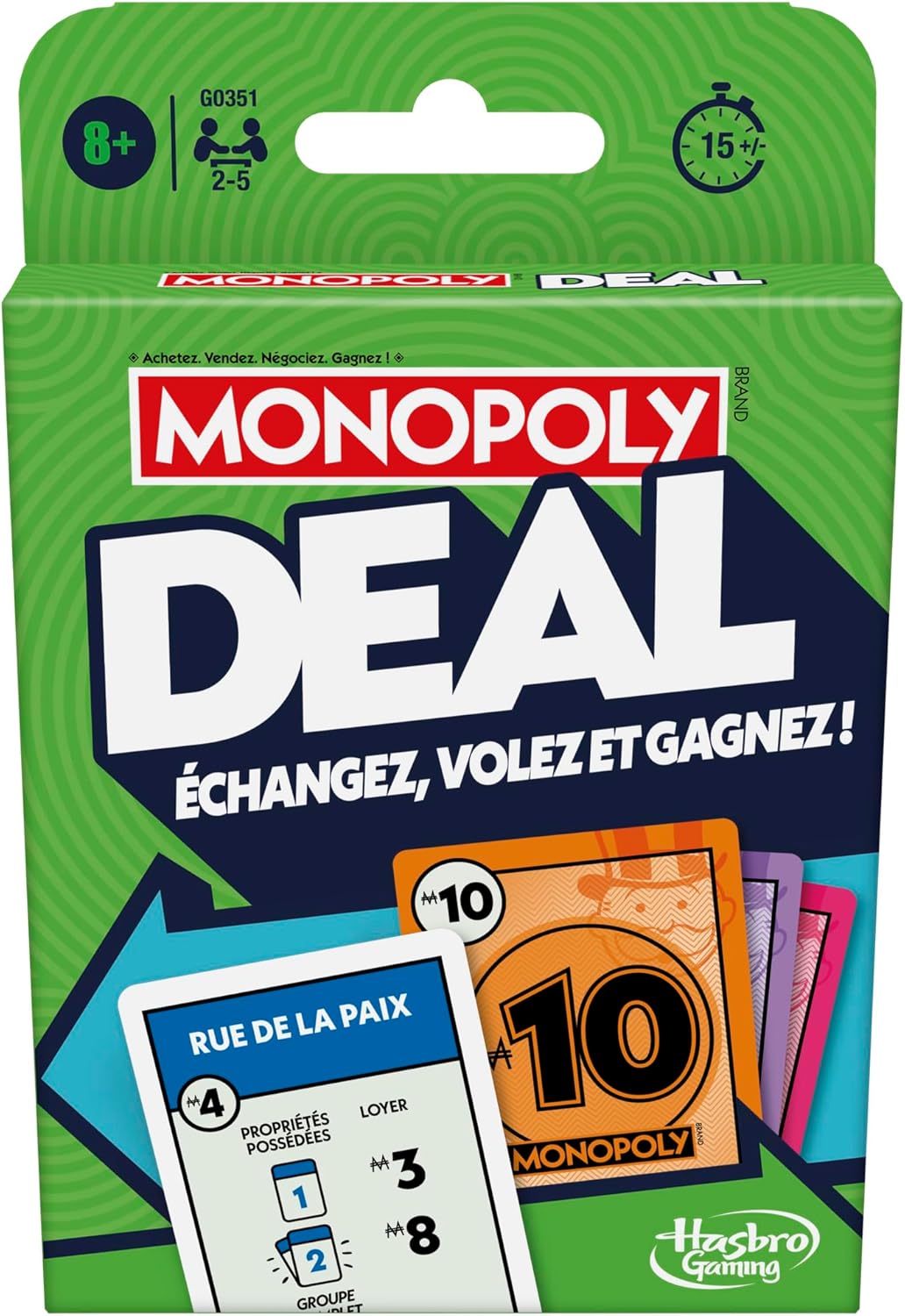 Monopoly Deal – Jeu de cartes rapide inspiré du Monopoly, dès 8 ans