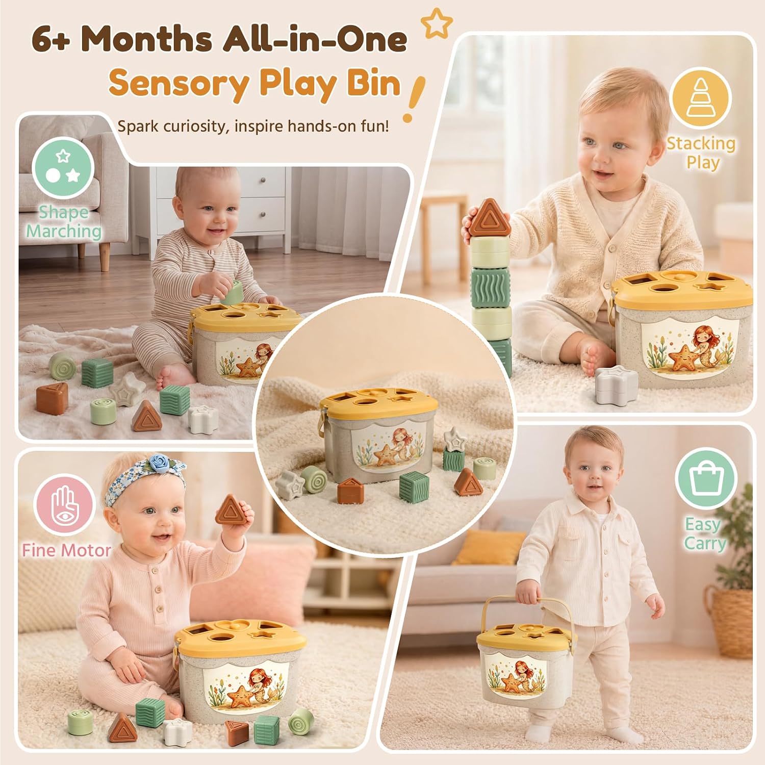 Detalle de Anook SA001A 5-in-1 Montessori Toy with Sound Blocks and Shape Sorting