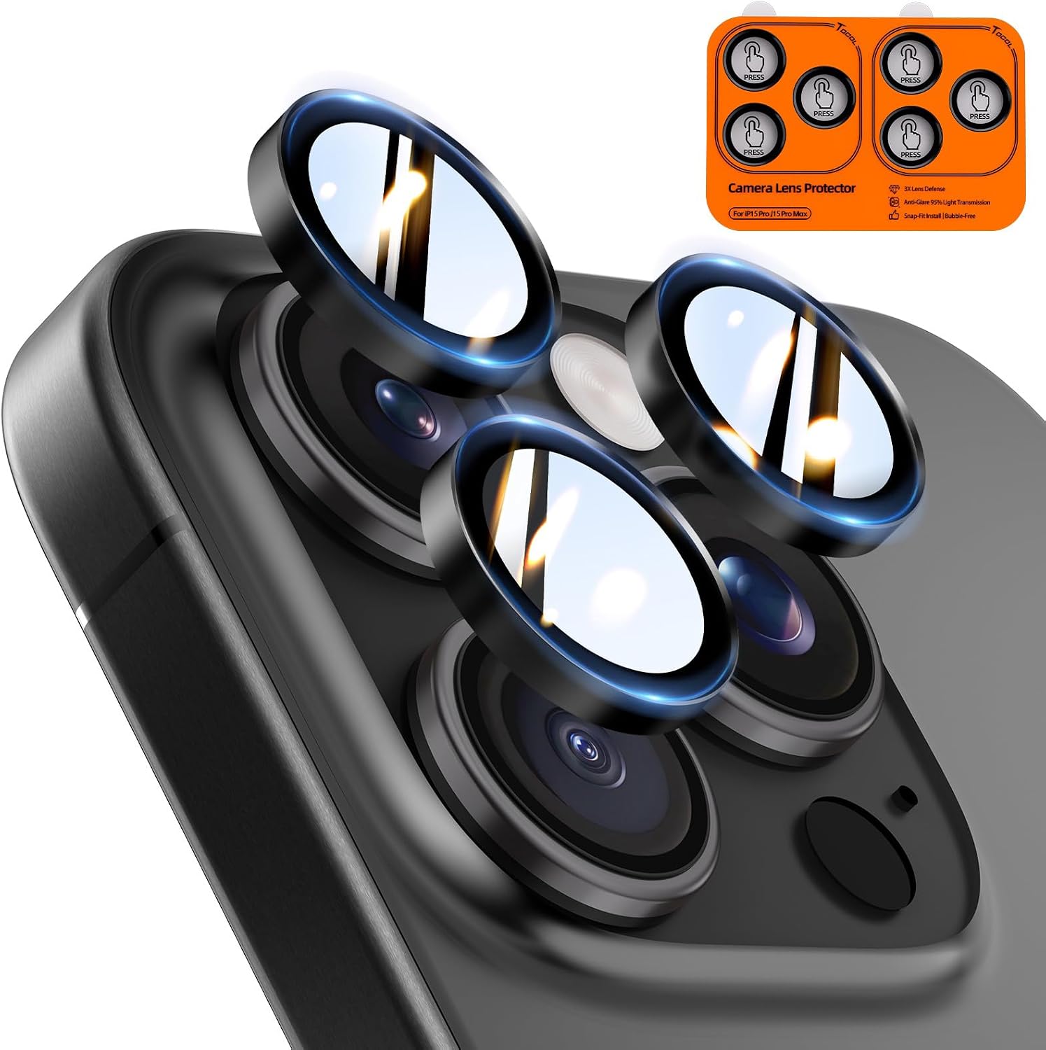 Detalle de TOCOL iPhone 15 Pro Max lens protector 2-pack