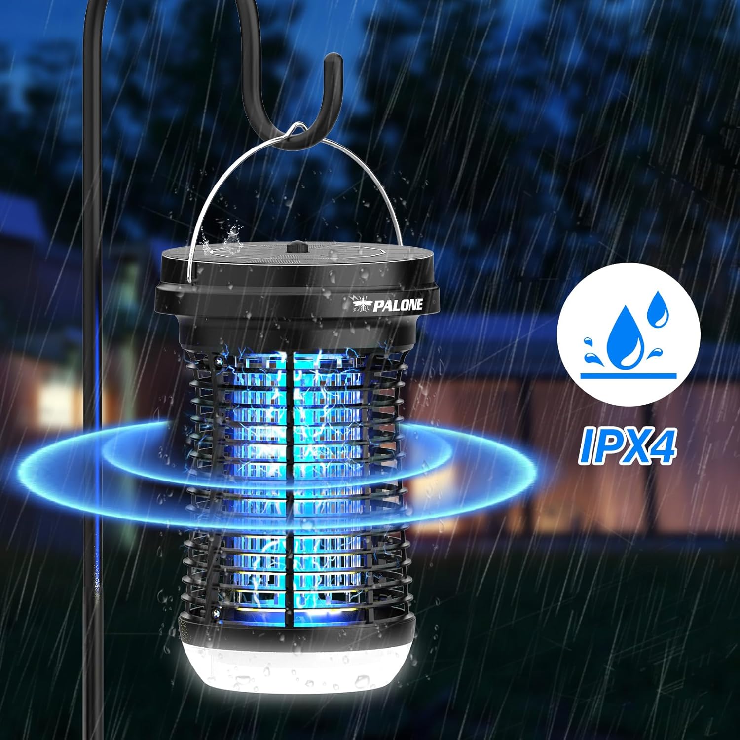 Thumbnail 6 de PALONE Insektenvernichter Elektrisch Solar LED – 4500V, wiederaufladbar mit USB‑C, 3,5W Solarpanel, IPX4