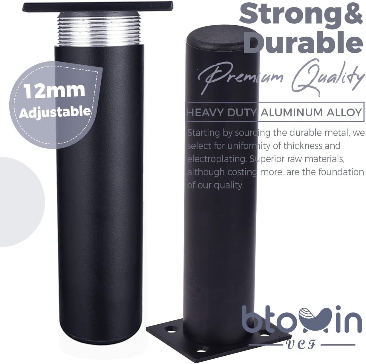 Thumbnail 2 de 12 Inch / 30cm Metal Furniture Legs, 4Pcs Black Round Aluminum Alloy Furniture Feet – DIY Replacement for Table, Cabinet, TV Stand, Desk