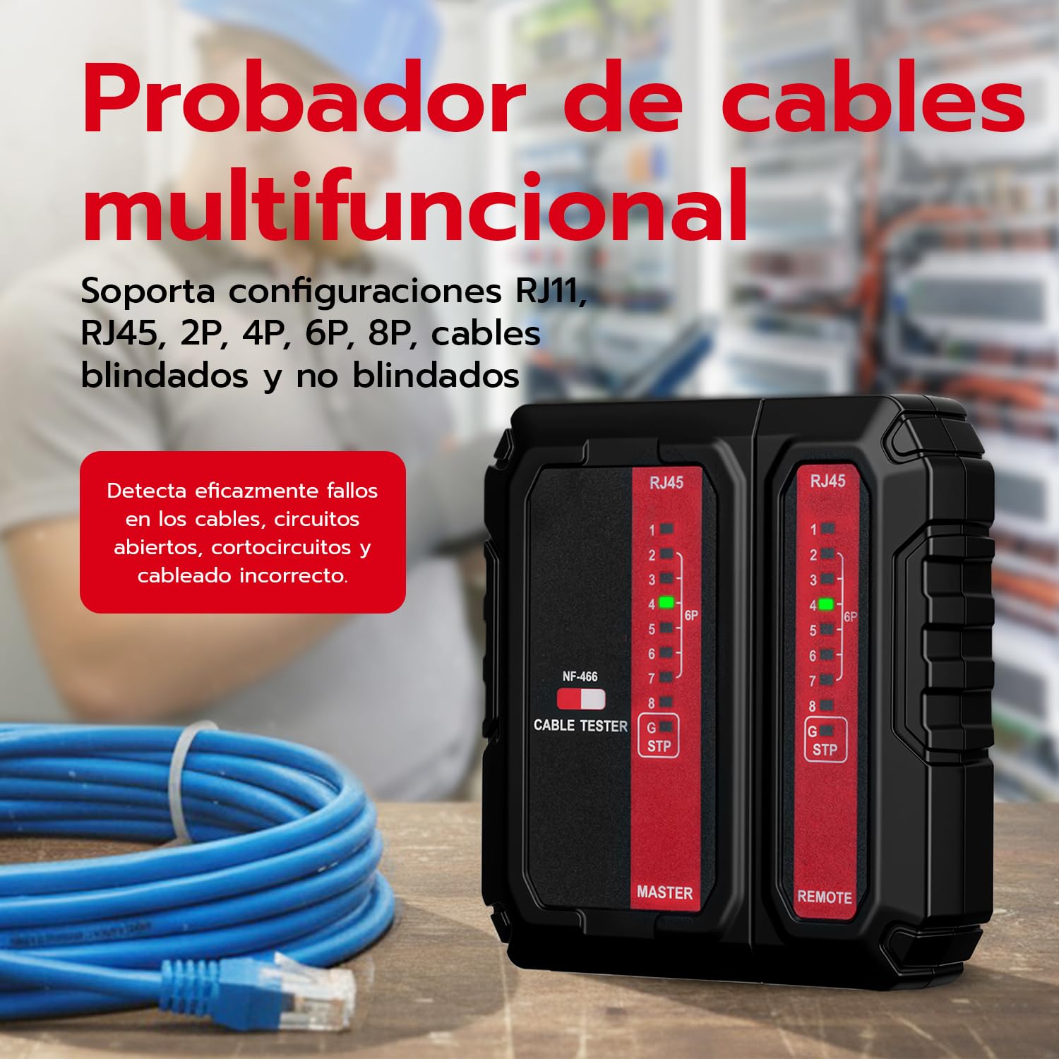 Detalle 2 de Mcbazel Tester para Cables RJ11 RJ45 60V