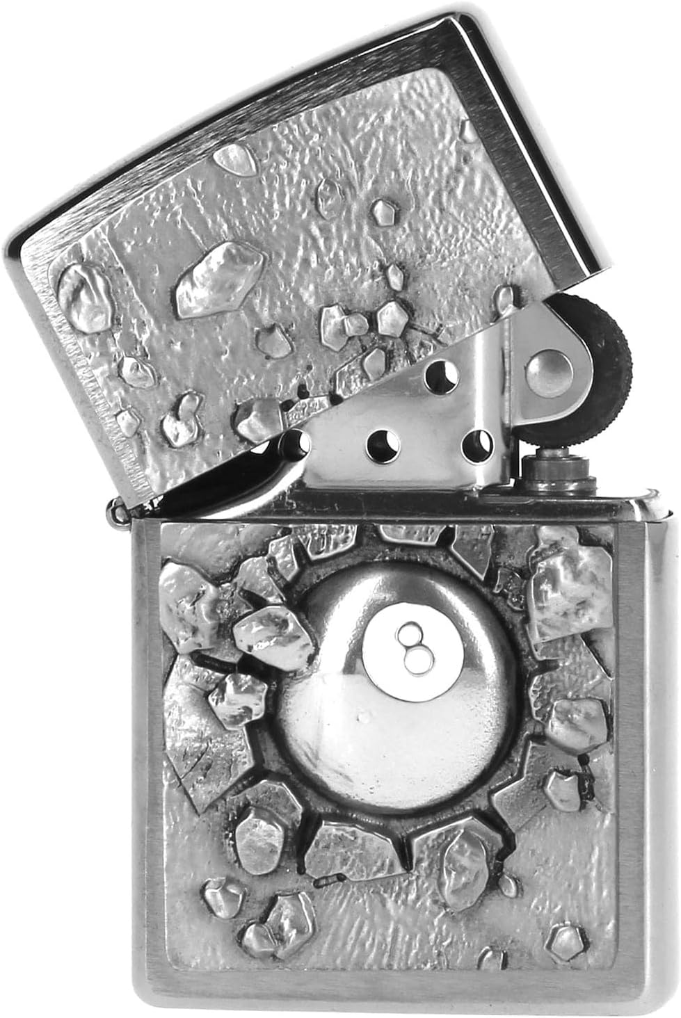Detalle 2 de Zippo Briquet tempête emblème Boule de Billard n°8 – Finition Street Chrome, Rechargeable et réutilisable