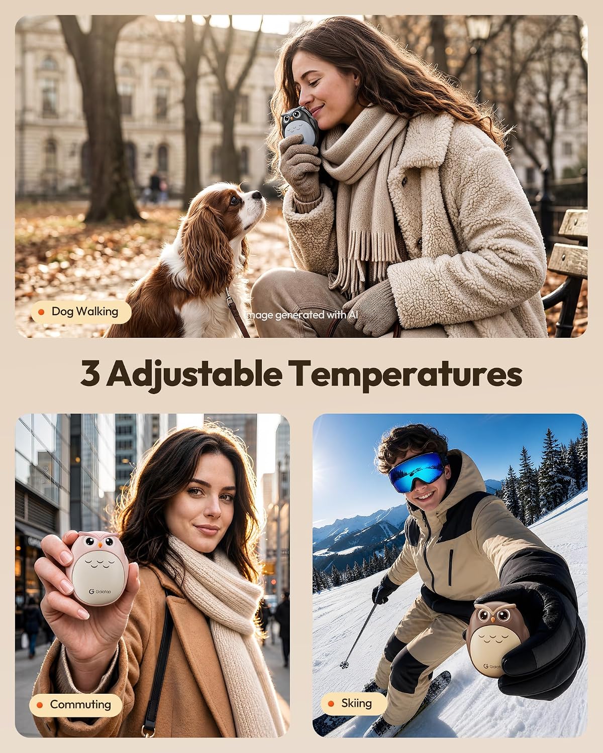Thumbnail 6 de Gaiatop Rechargeable Hand Warmers, 2-Pack Owl Magnetic 3-Level