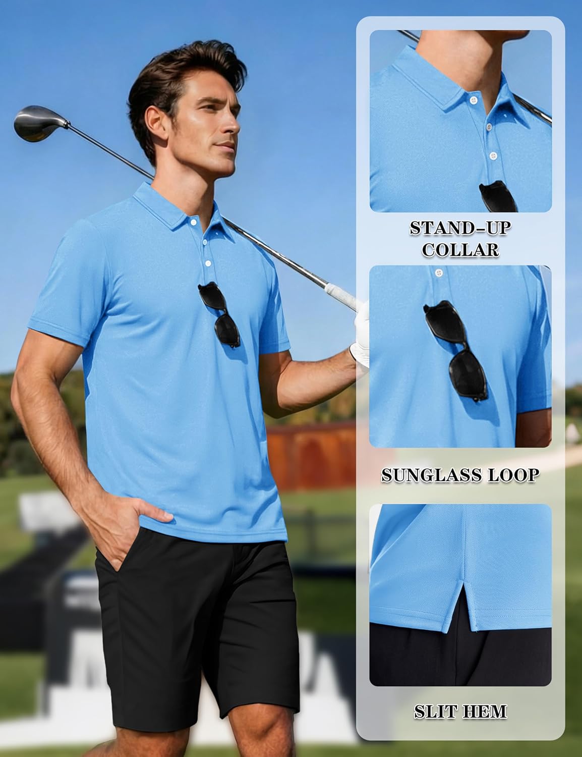 Detalle de TACVASEN Mens Polo Shirt: Short Sleeve, Breathable Quick-Dry for Golf and Outdoors