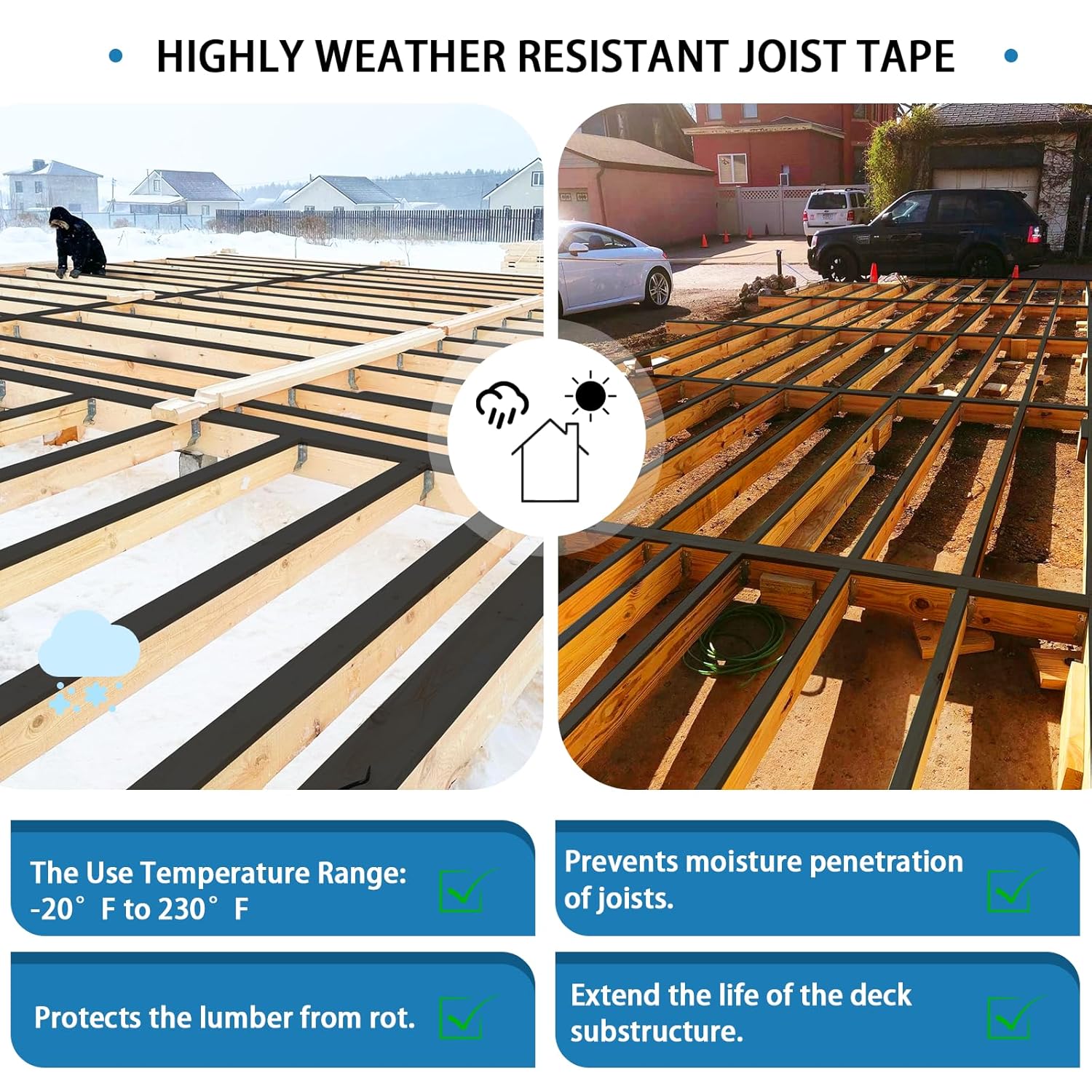 Thumbnail 3 de Heelos Deck Joist Tape 6''×50' – Weather-Resistant Butyl Decking Tape