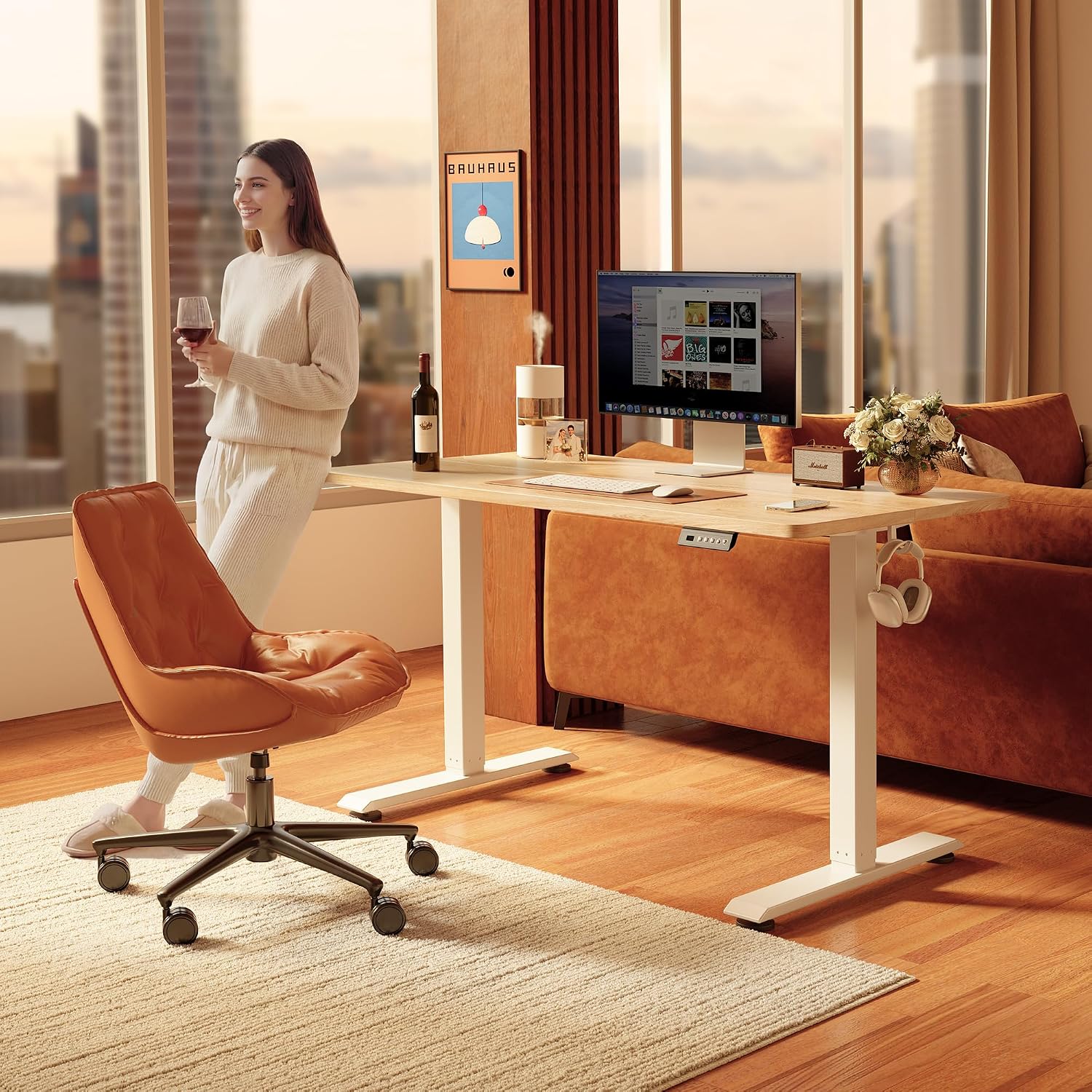 Detalle de FEZIBO INCF-SD0001-120LOG-02 Electric Standing Desk, Maple, 3 Presets