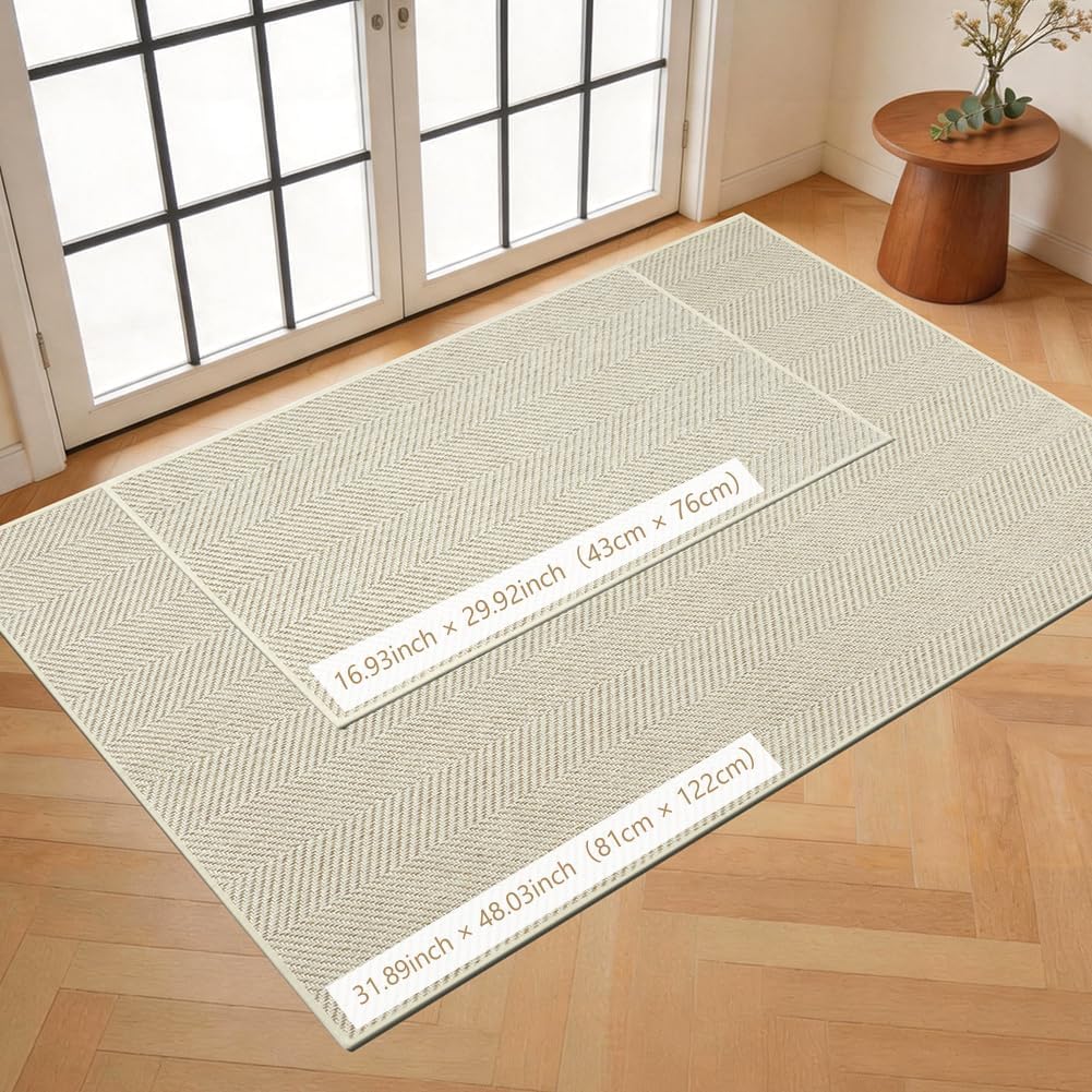 Detalle de AOOWU 5638371 Indoor Door Mat, 44 x 76 cm, 2.1 mm Low Profile, Beige