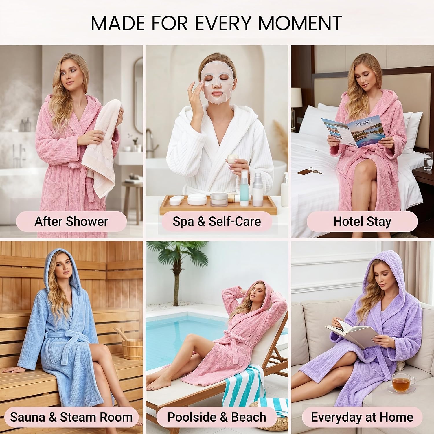 Detalle 2 de PJGGZ Hooded Bathrobe for Women, Long Towel Robe, Quick-Dry and Warm