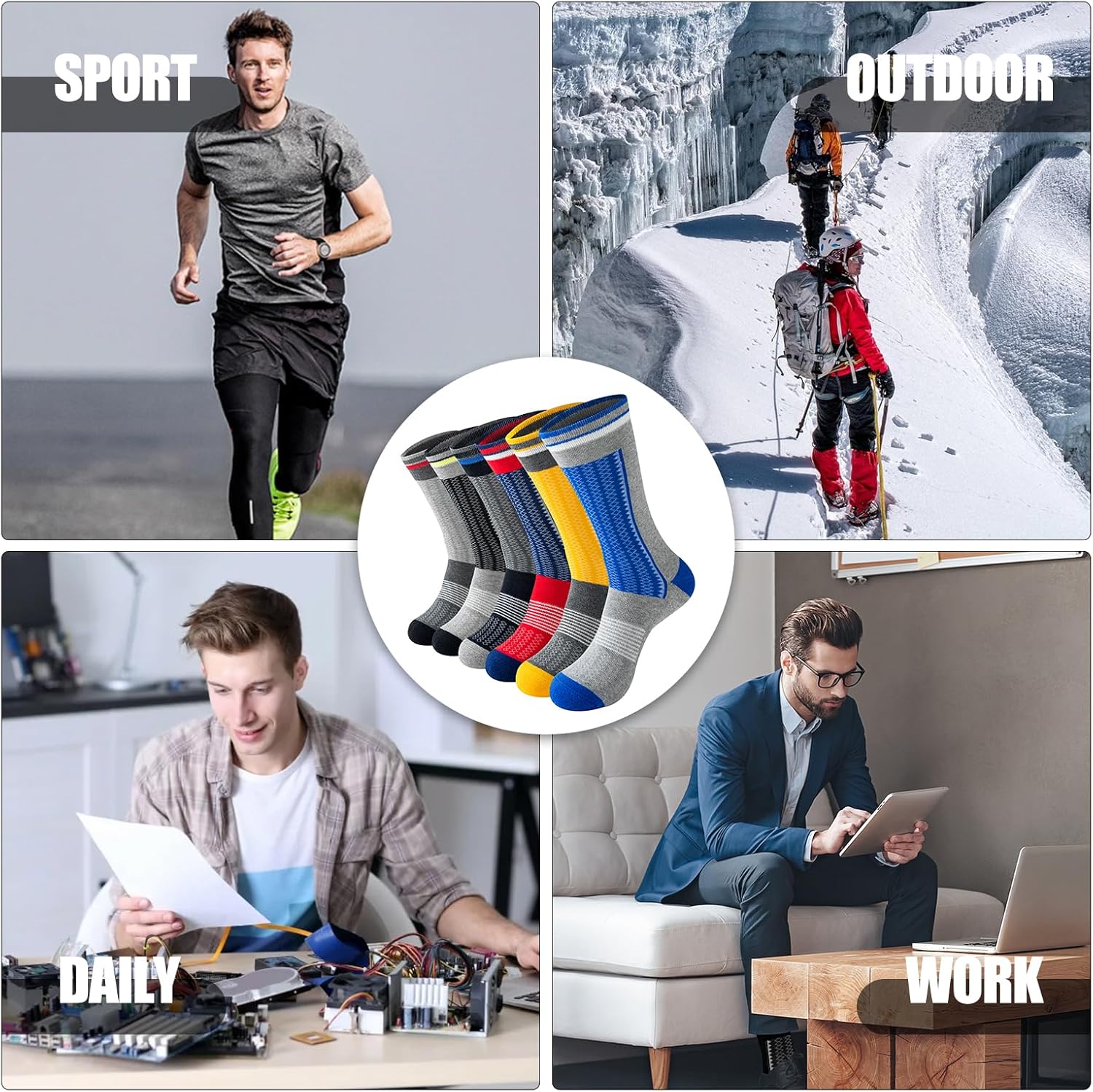 Thumbnail 6 de Cirorld 6 paia di calze uomo in spugna per lavoro, running e trekking anti-vescica con gestione dell’umidità