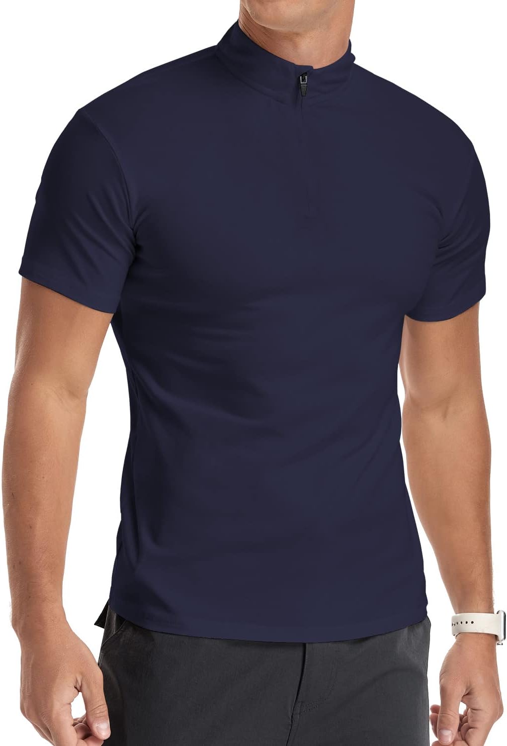 Detalle de KUYIGO Men's Long & Short Sleeve Polo Shirts 1/4 Zip – Slim Fit Cotton Casual Top