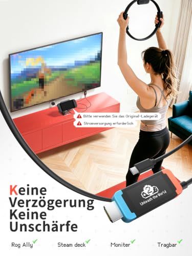 Detalle de Lemorele USB-C auf HDMI Adapter – 4K@60Hz, 100W PD, 2 m Kabel, kompatibel mit Switch 2/OLED, Steam Deck, ROG Ally, Laptop & Tablet
