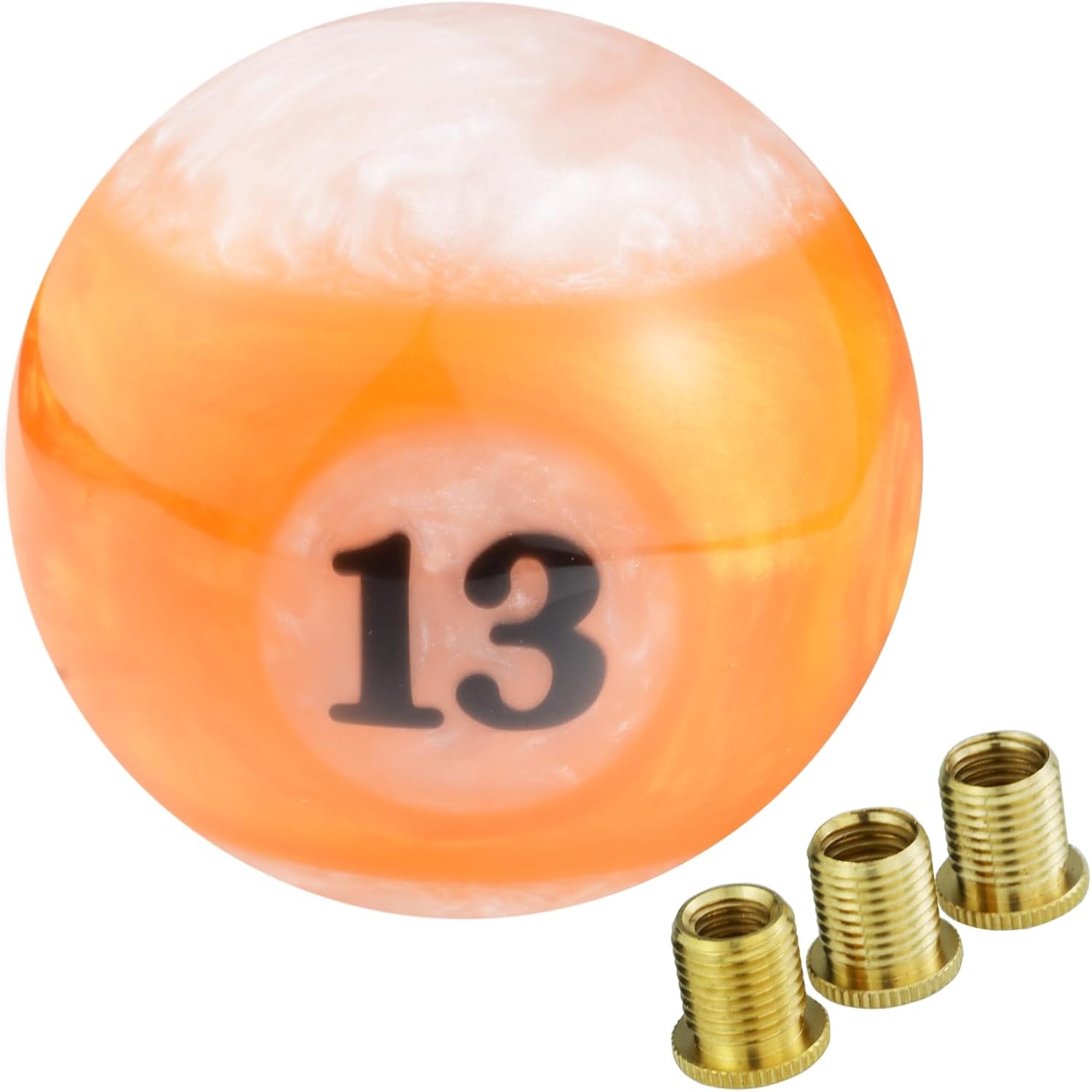 Thumbnail 4 de Temzzer Gear Shifter Knob (Billiard Shapes) Resin Shift Stick Lever Handle – White/Orange, 13