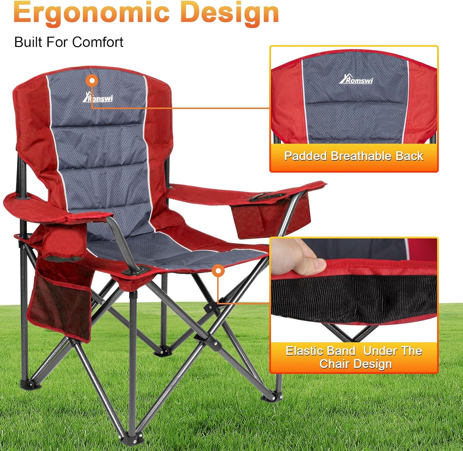 Detalle 2 de Romswi Camping Chairs 500 lb Capacity