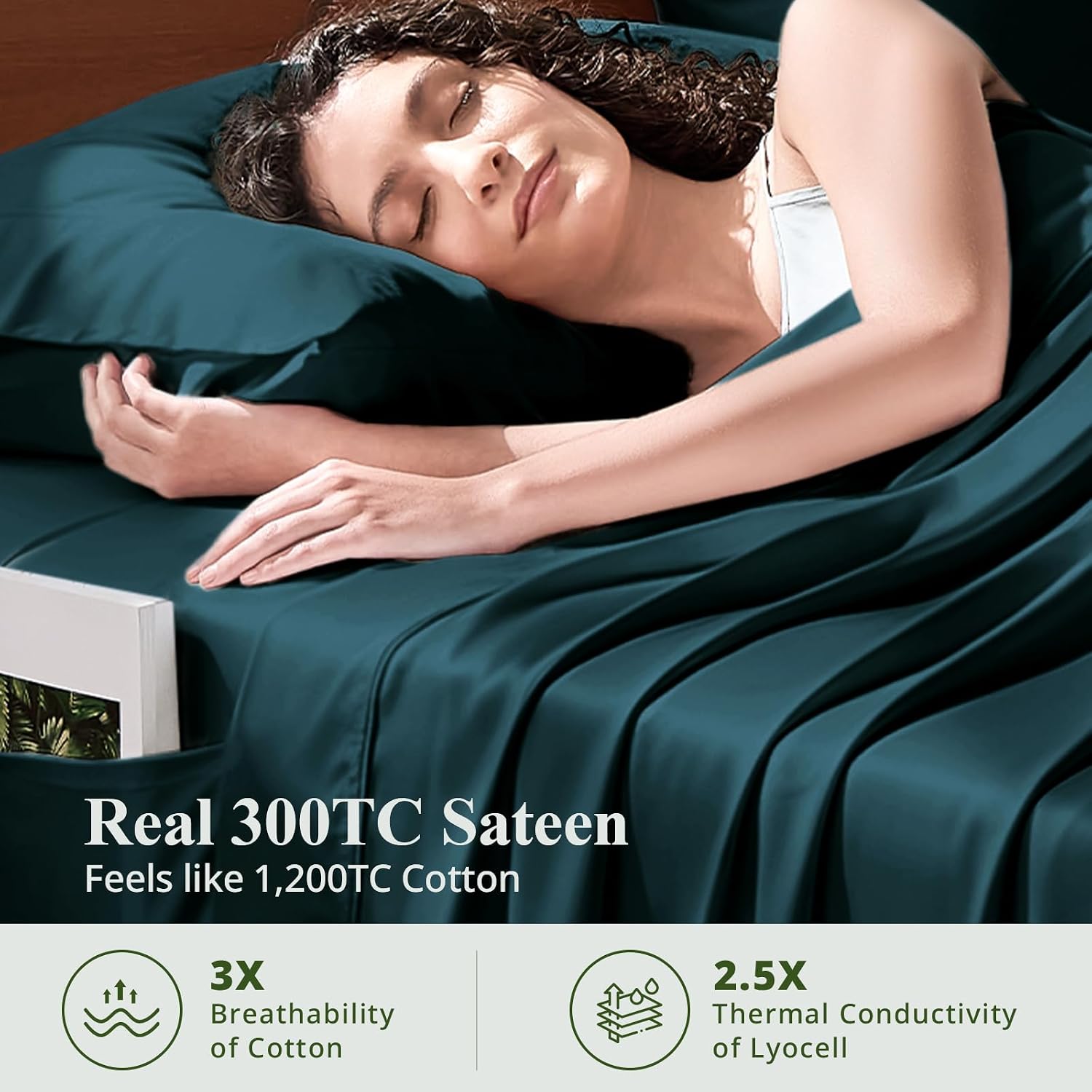 Detalle 2 de KRIMANO King Size Sheet Set (4-Piece) – 100% Viscose Derived from Bamboo, Deep Pocket Up to 17", Navy Blue